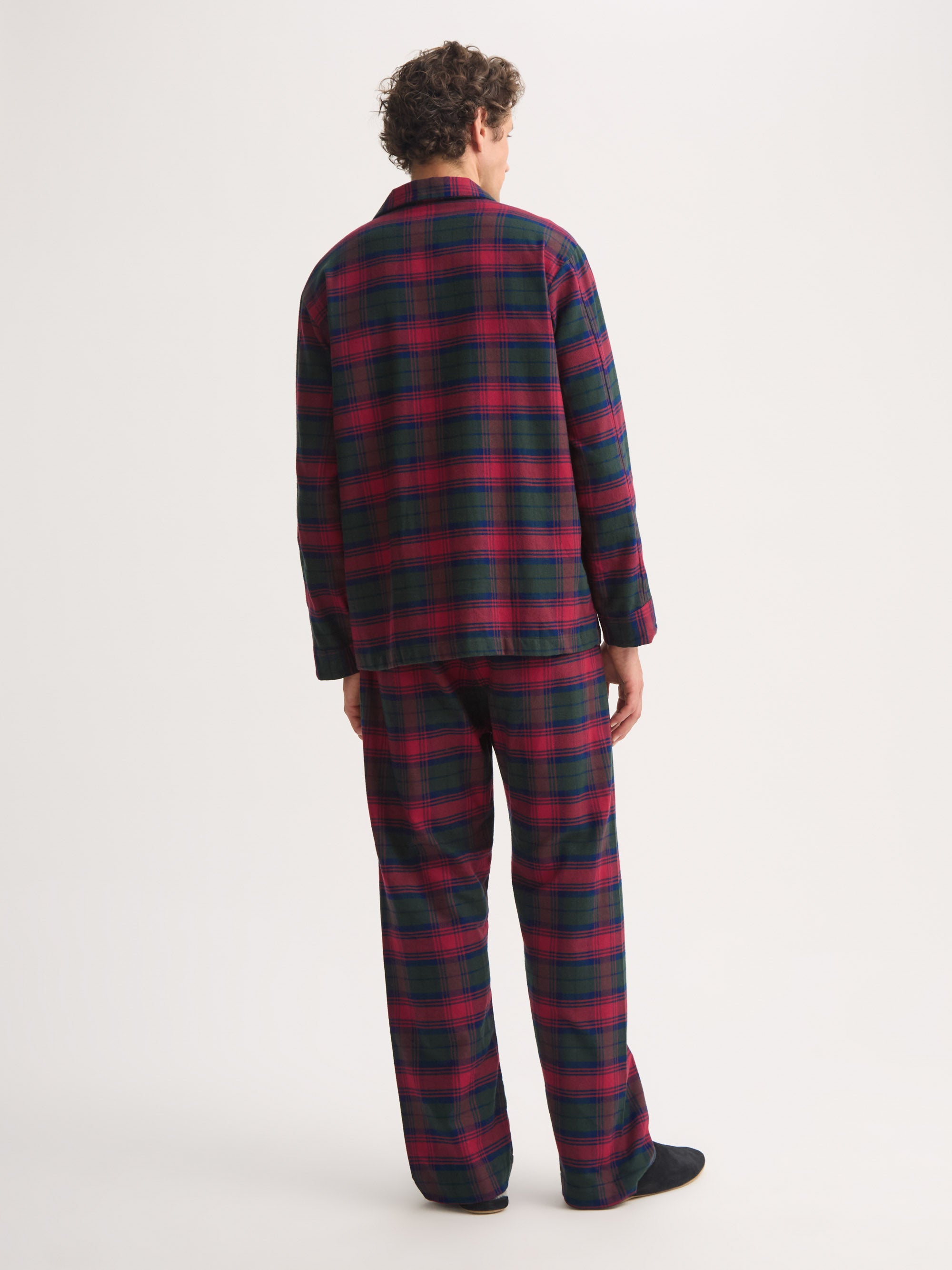 Men's Classic Fit Pajamas Kelburn Brushed Cotton Burgundy Red & Green Check