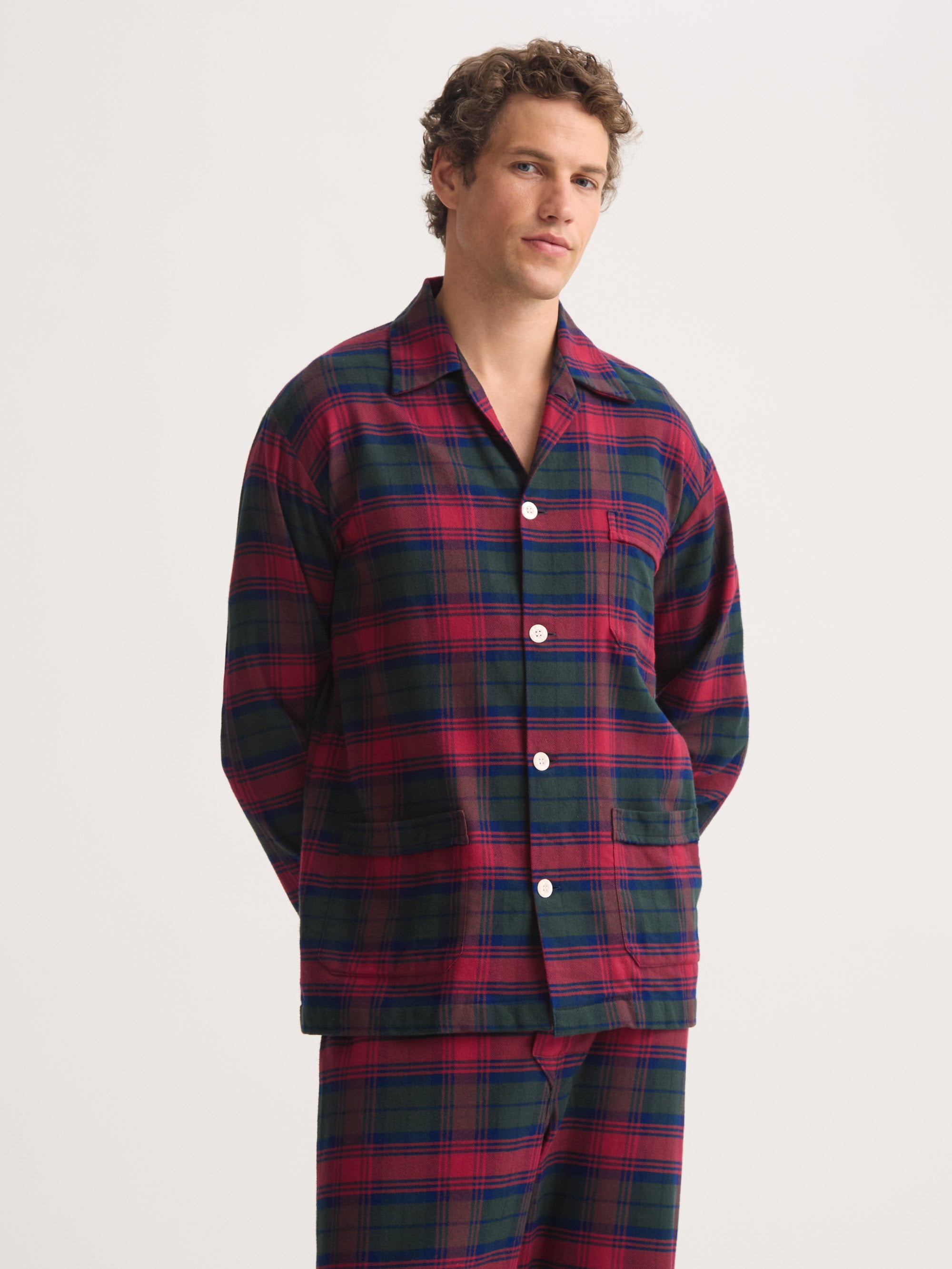 Men's Classic Fit Pajamas Kelburn Brushed Cotton Burgundy Red & Green Check