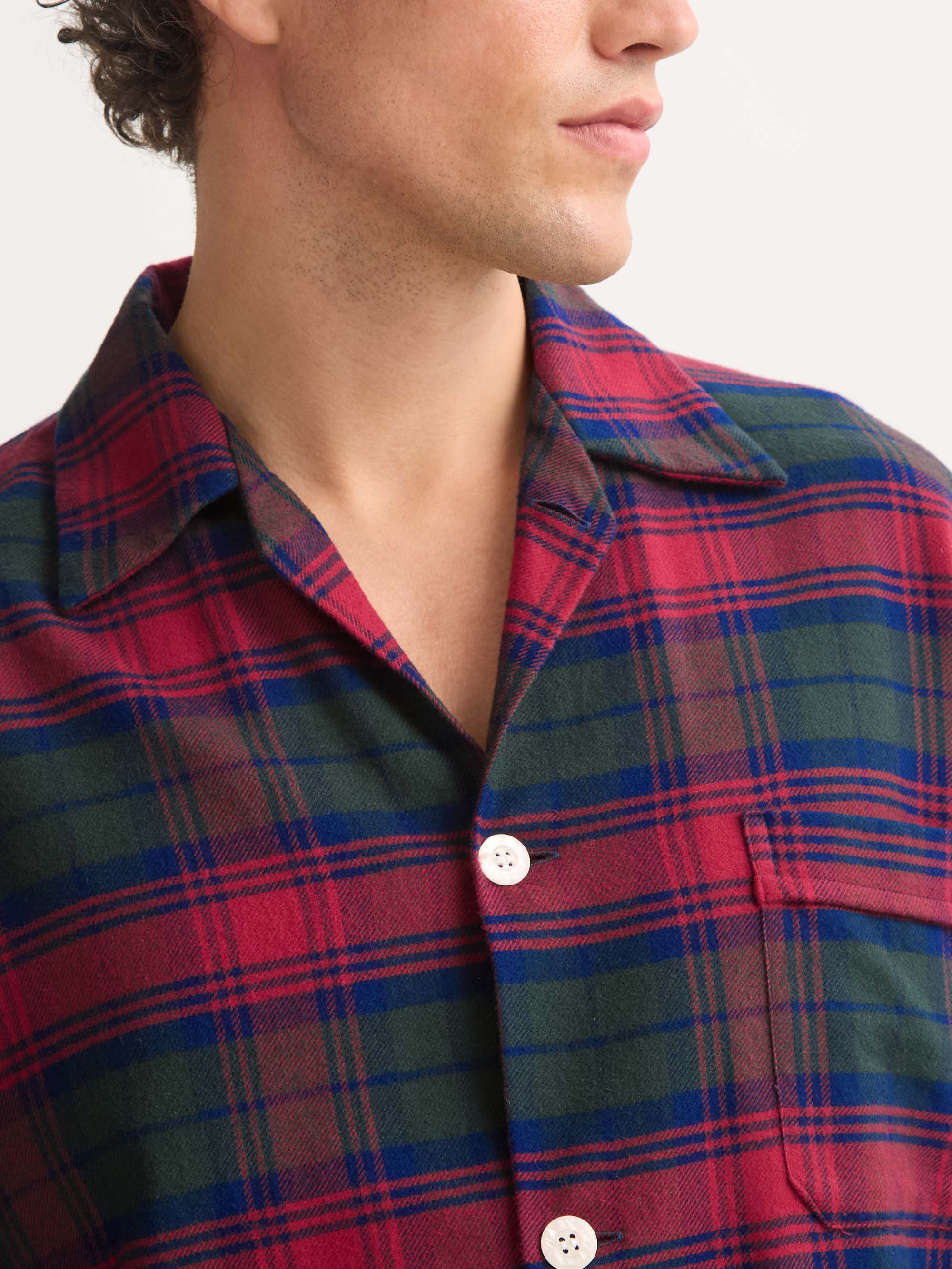Men's Classic Fit Pajamas Kelburn Brushed Cotton Burgundy Red & Green Check