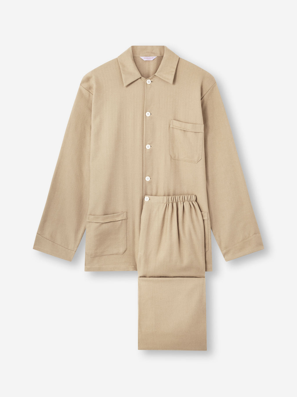 Men's Classic Fit Pyjamas Kelburn Brushed Cotton Light Stone Herringbo