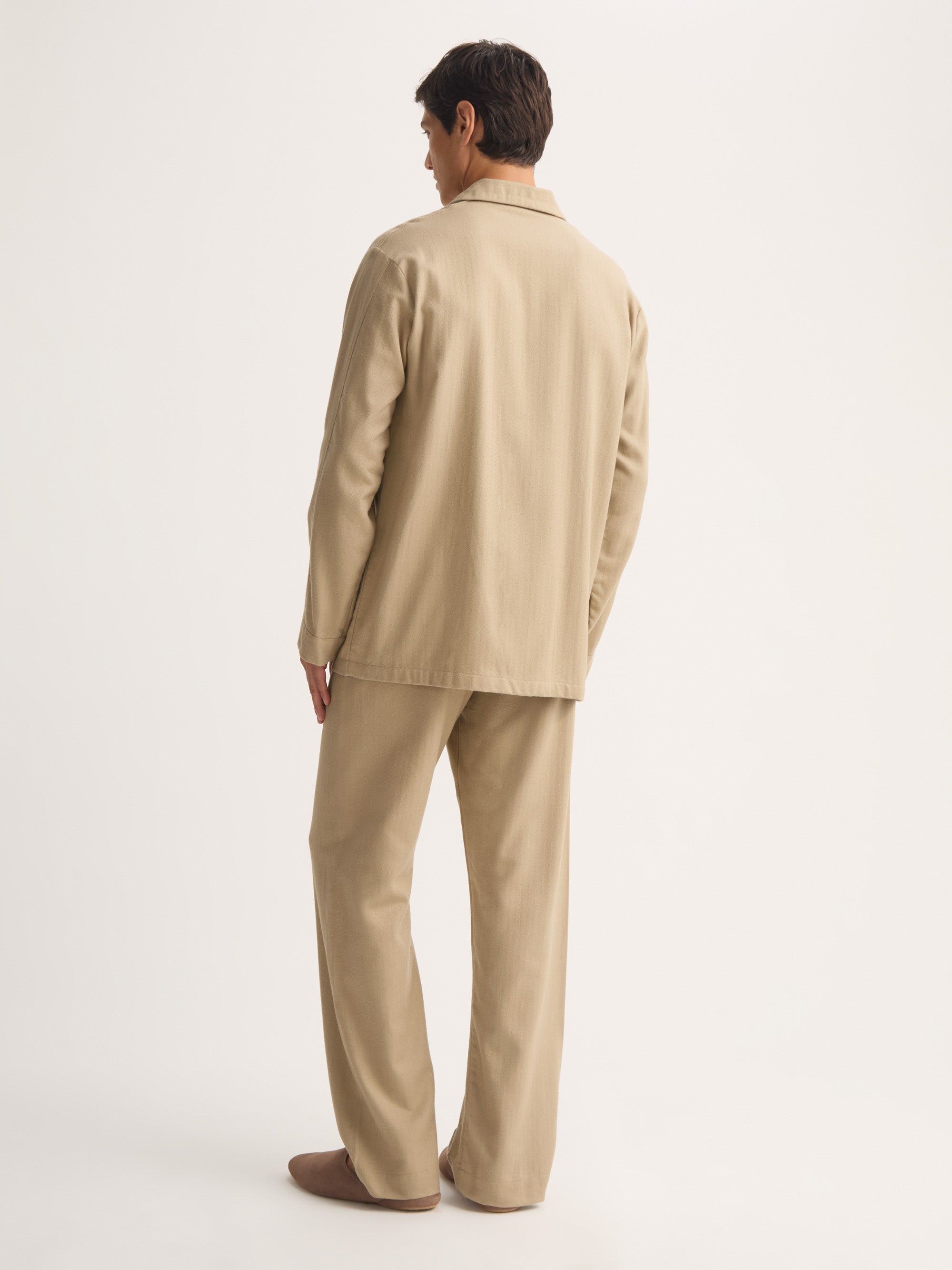 Men's Classic Fit Pajamas Kelburn Brushed Cotton Light Stone Herringbone
