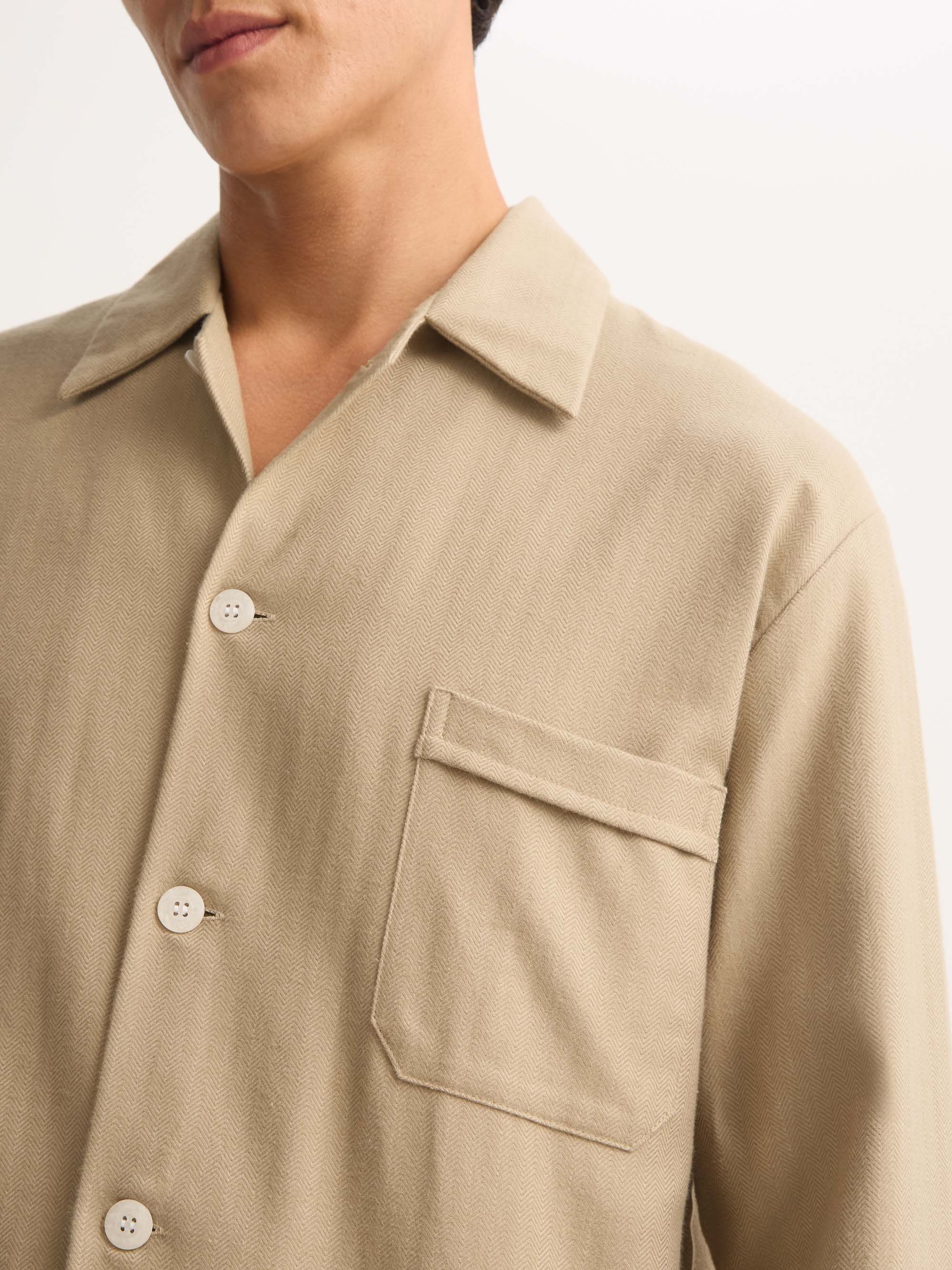 Men's Classic Fit Pajamas Kelburn Brushed Cotton Light Stone Herringbone