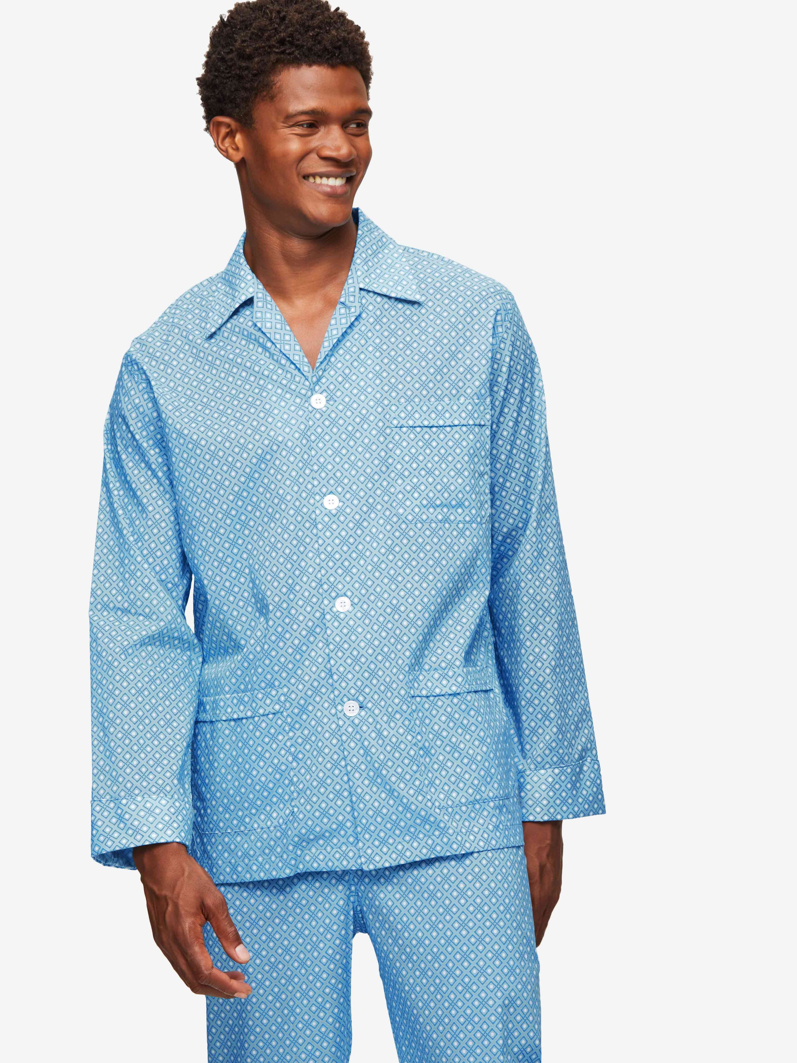 Men's Classic Fit Pyjamas Ledbury 56 Cotton Batiste Blue