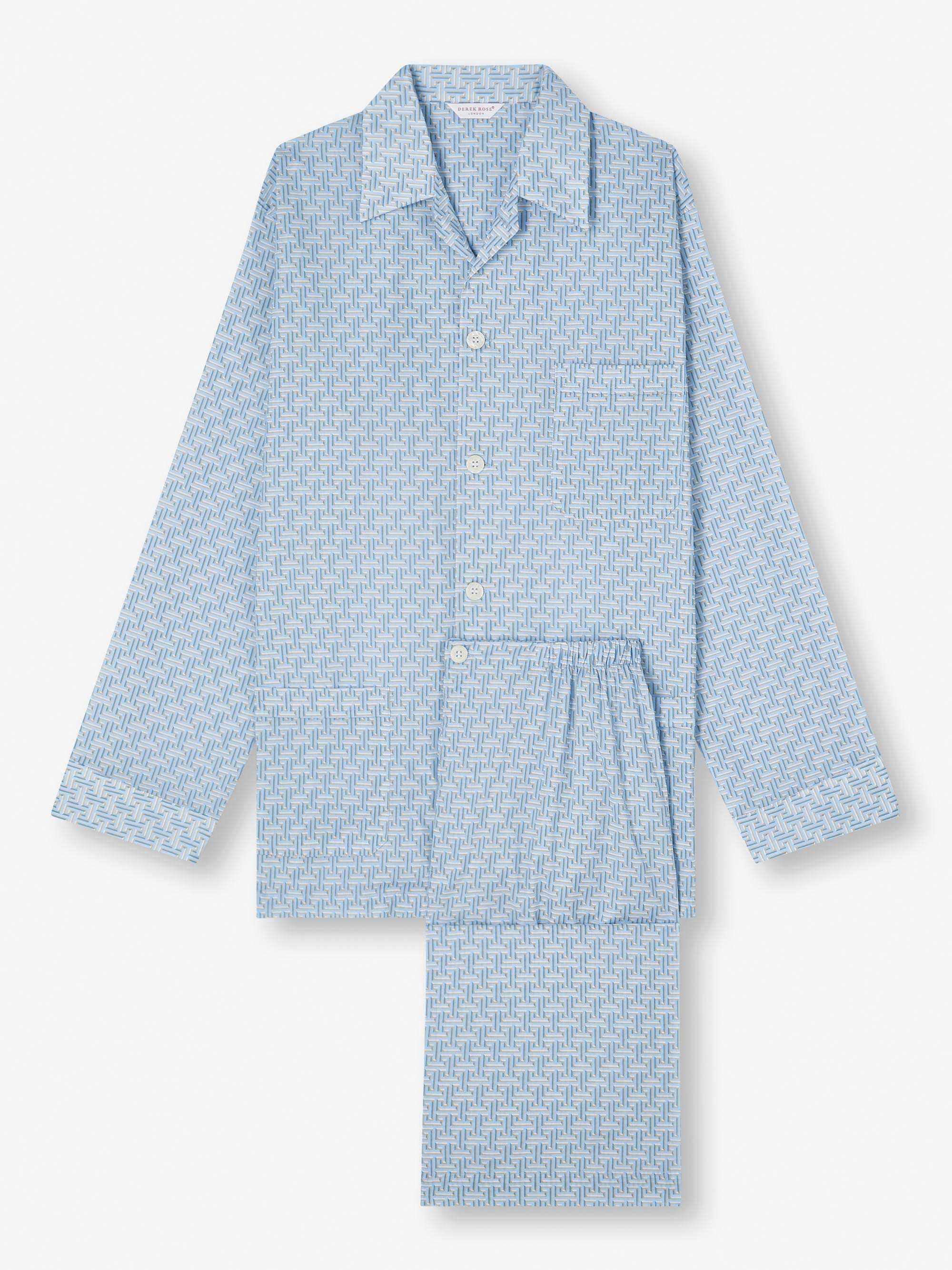 Men's Classic Fit Pyjamas Ledbury 72 Cotton Batiste Blue