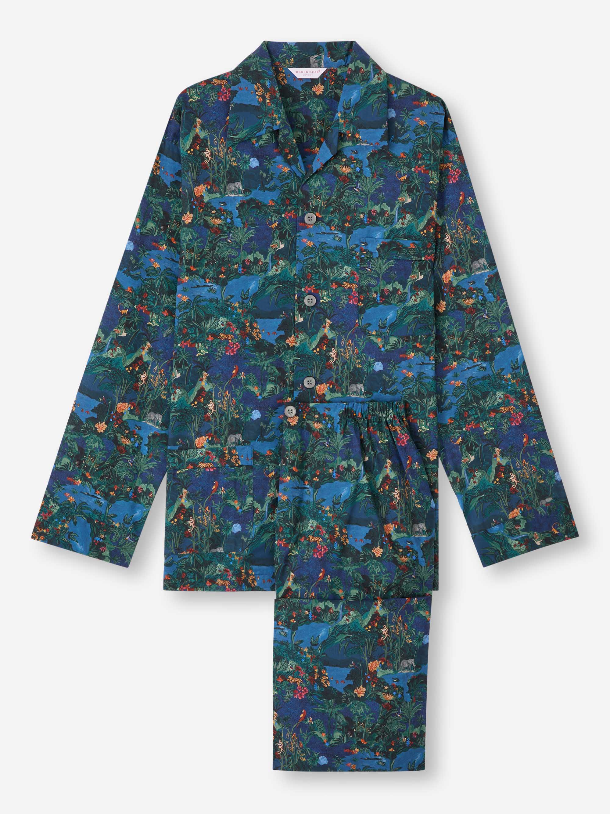 Men's Classic Fit Pyjamas Cotton Batiste Multi Midnight Jungle Print