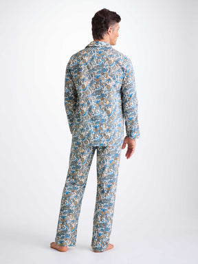 Men's Classic Fit Pajamas Cotton Batiste White Jungle Paisley Print