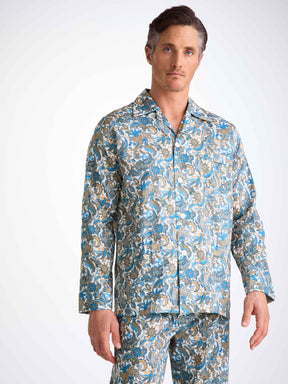 Men's Classic Fit Pajamas Cotton Batiste White Jungle Paisley Print
