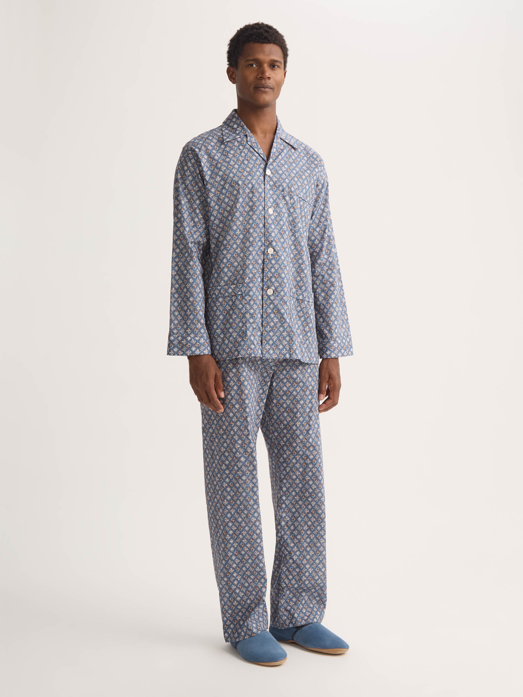 Men's Classic Fit Pyjamas Cotton Batiste Blue Multicolour Diamond Print