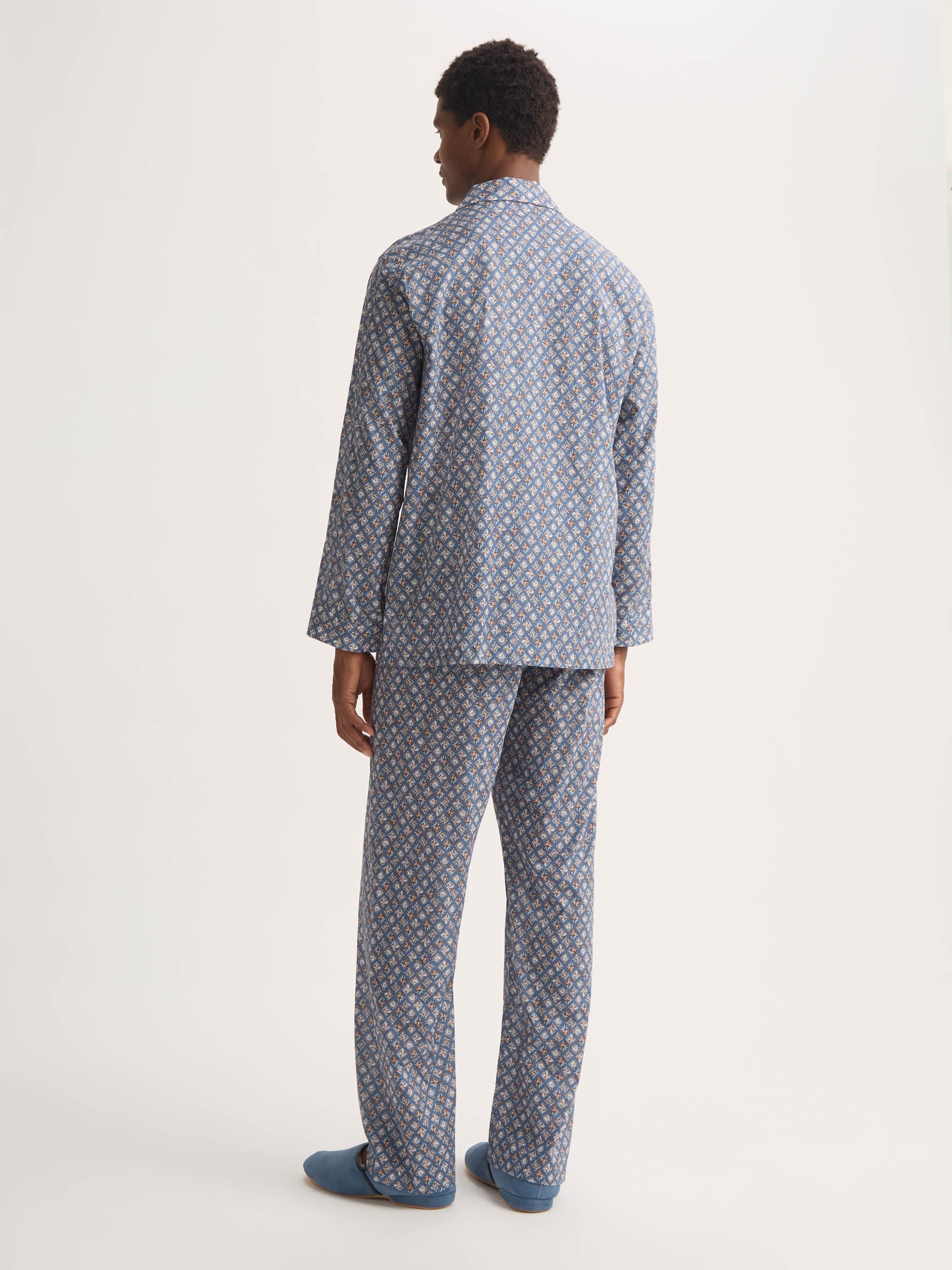 Men's Classic Fit Pyjamas Cotton Batiste Blue Multicolour Diamond Print