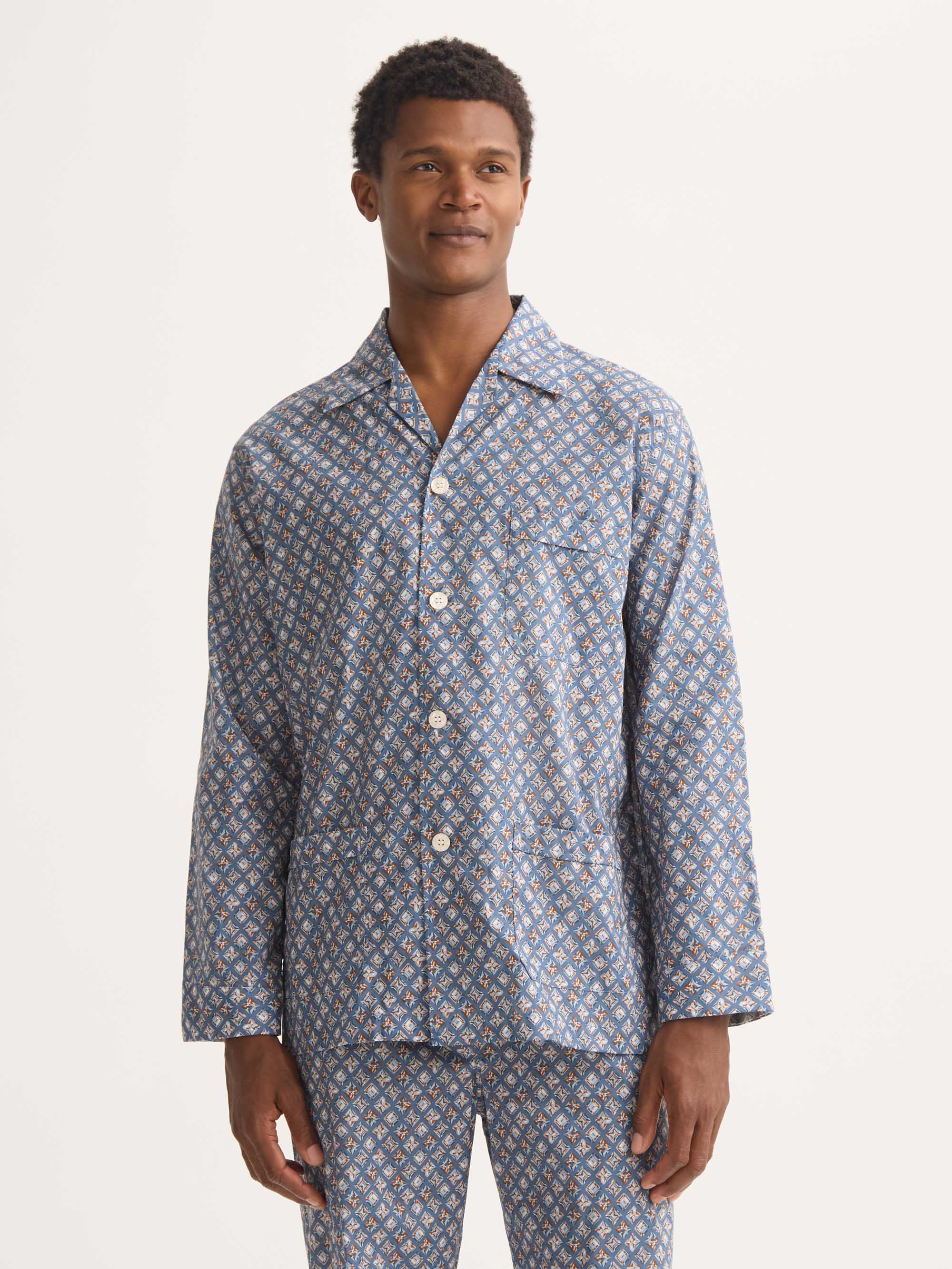 Men's Classic Fit Pyjamas Cotton Batiste Blue Multicolour Diamond Print