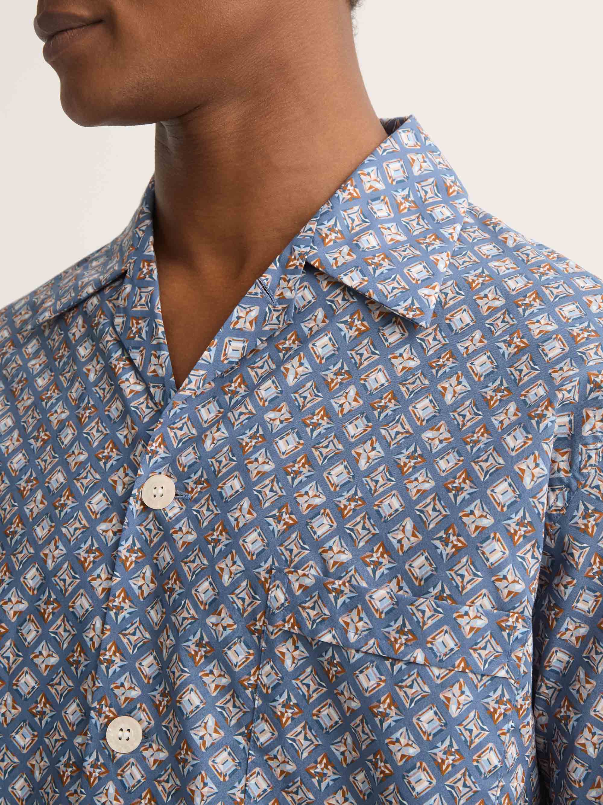 Men's Classic Fit Pyjamas Cotton Batiste Blue Multicolour Diamond Print