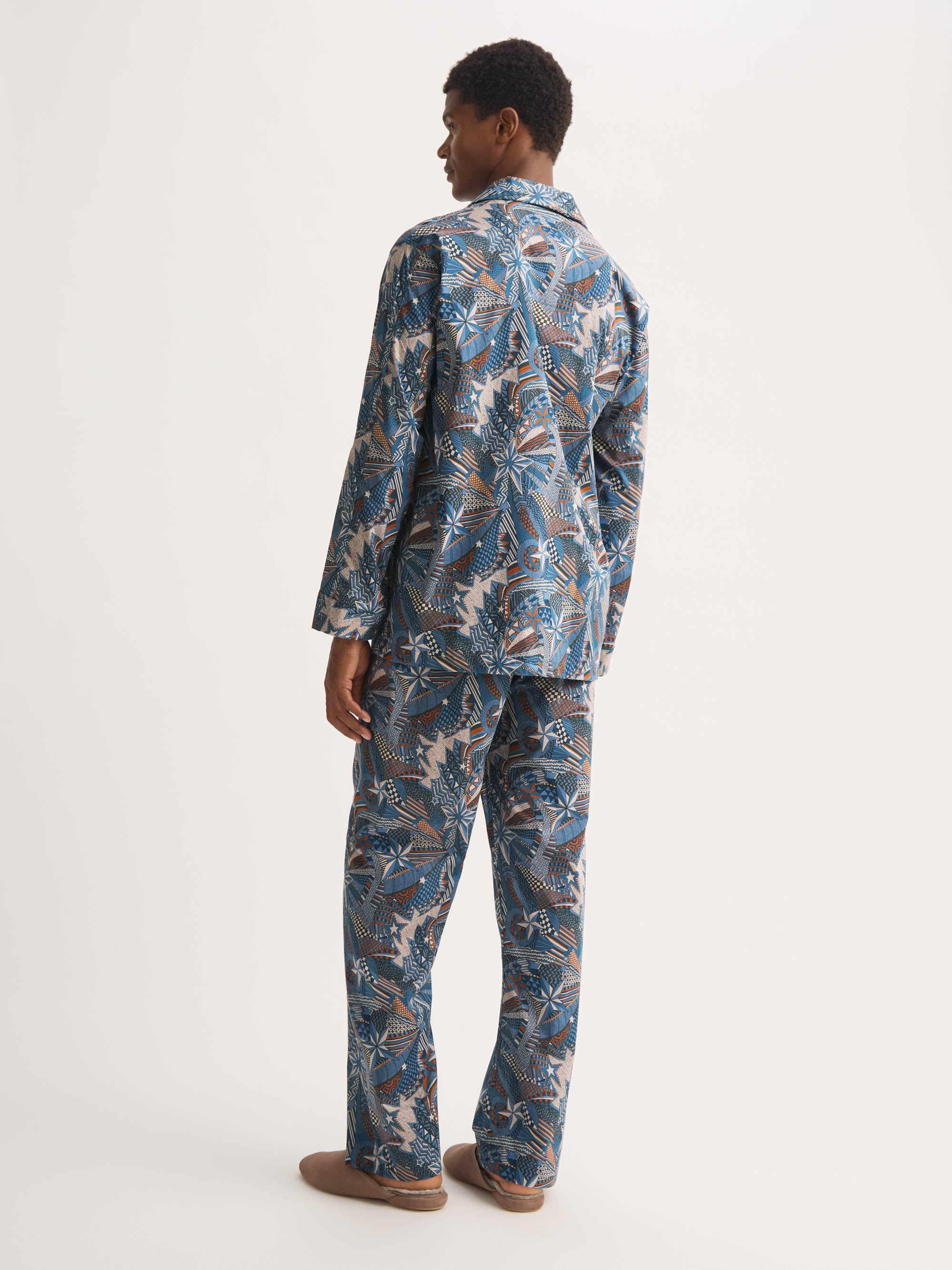 Men's Classic Fit Pyjamas Cotton Batiste Blue Multicolour Celebration Print