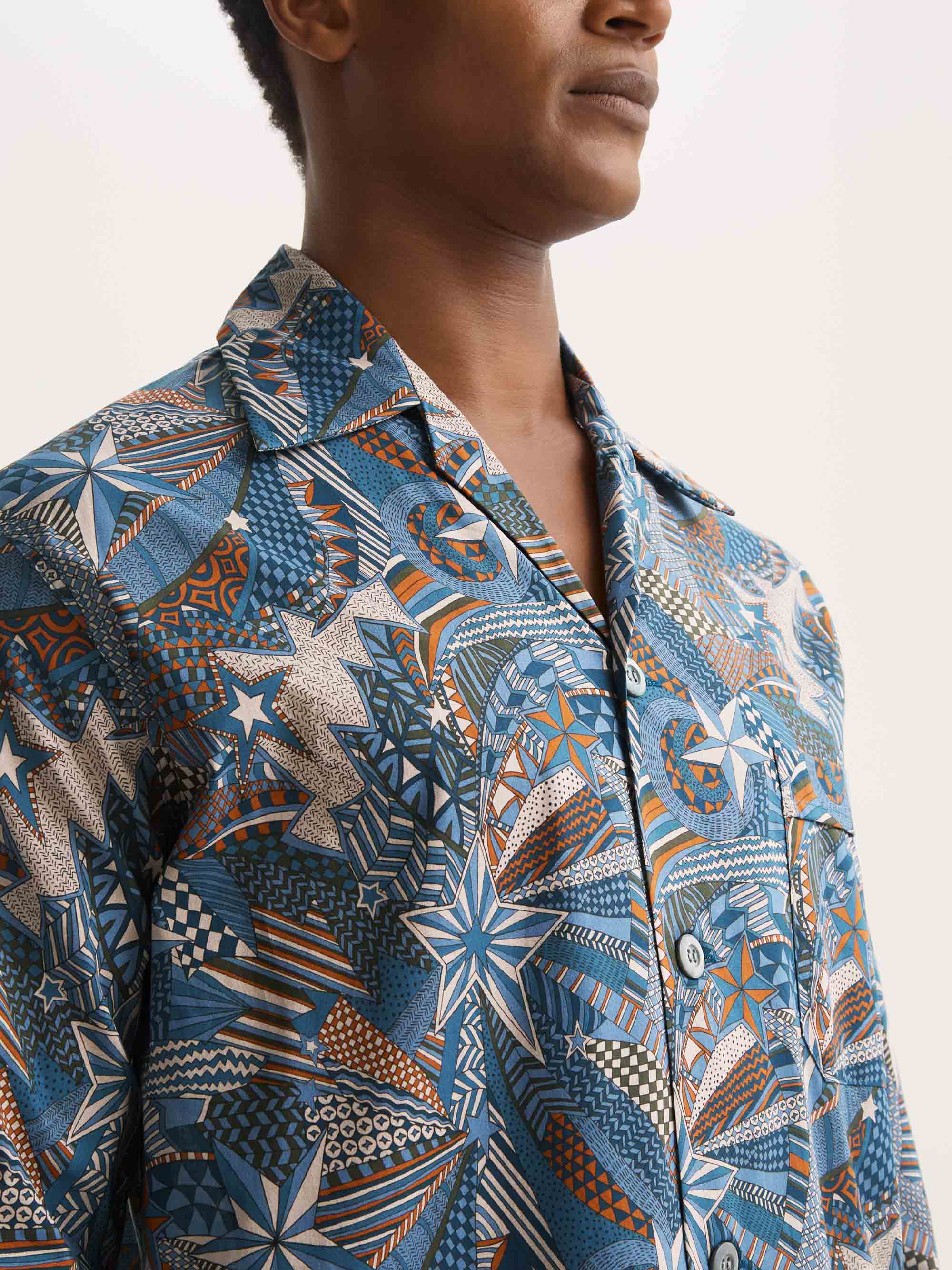 Men's Classic Fit Pyjamas Cotton Batiste Blue Multicolour Celebration Print