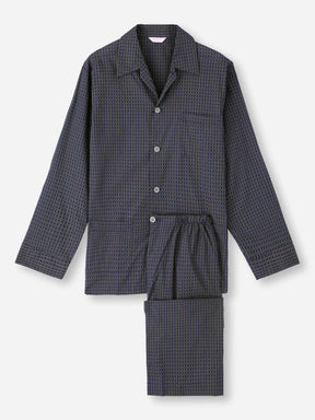 Men's Classic Fit Pyjamas Cotton Batiste Navy Jungle Leaf Print