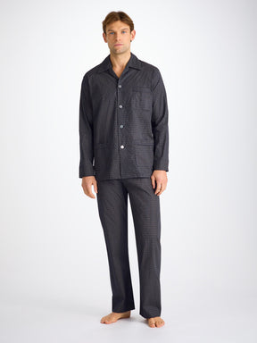 Men's Classic Fit Pyjamas Cotton Batiste Navy Jungle Leaf Print