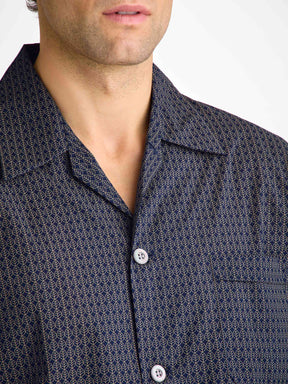 Men's Classic Fit Pyjamas Cotton Batiste Navy Jungle Leaf Print