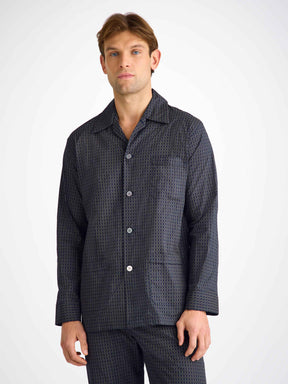 Men's Classic Fit Pyjamas Cotton Batiste Navy Jungle Leaf Print