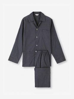 Men's Classic Fit Pyjamas Cotton Batiste Navy Jungle Leaf Print
