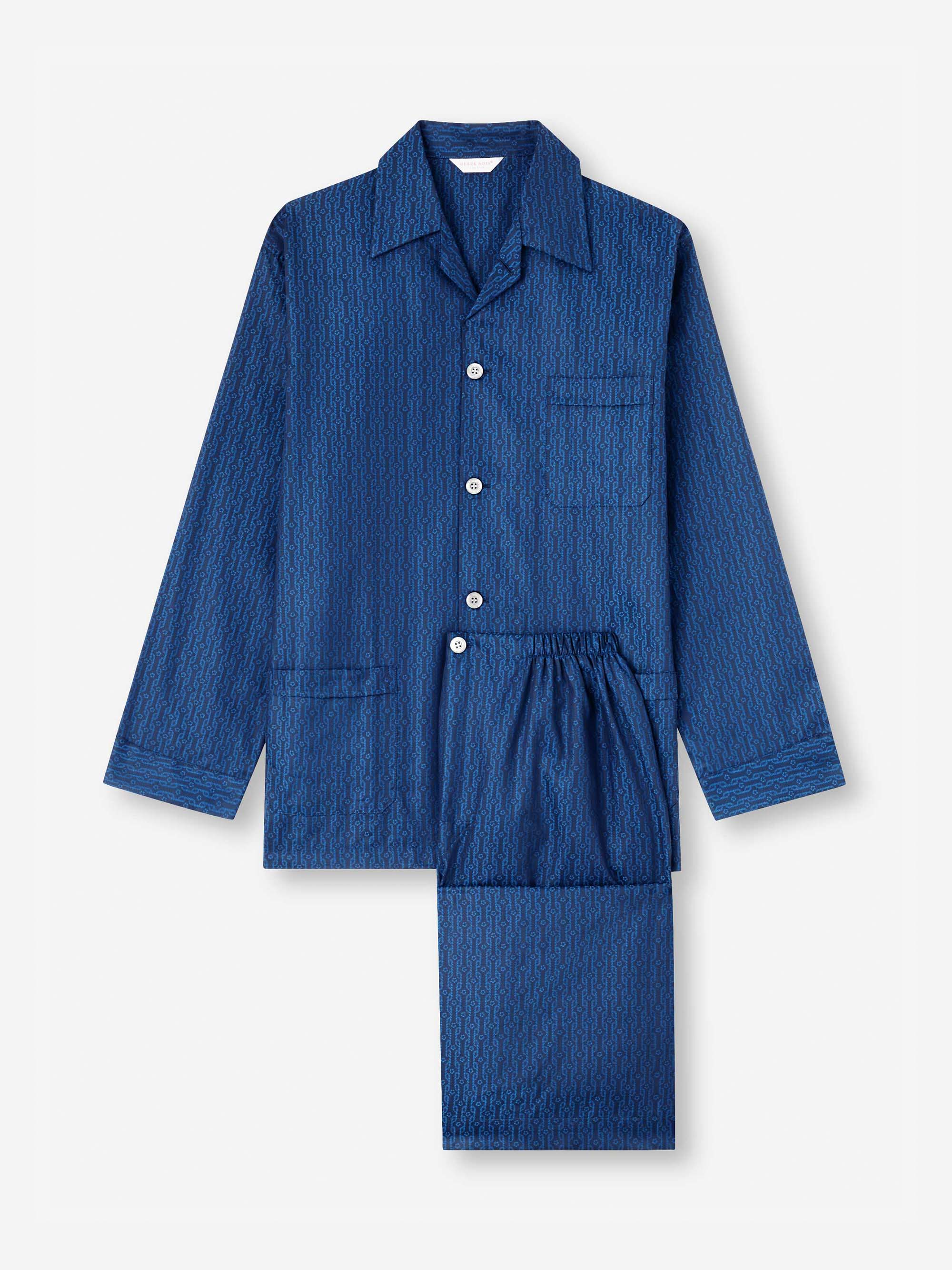 Men's Classic Fit Pyjamas Cotton Jacquard Navy Rope Pattern