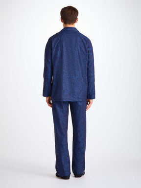 Men's Classic Fit Pyjamas Cotton Jacquard Navy Jungle Paisley Pattern