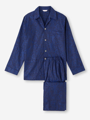 Men's Classic Fit Pyjamas Cotton Jacquard Navy Jungle Paisley Pattern