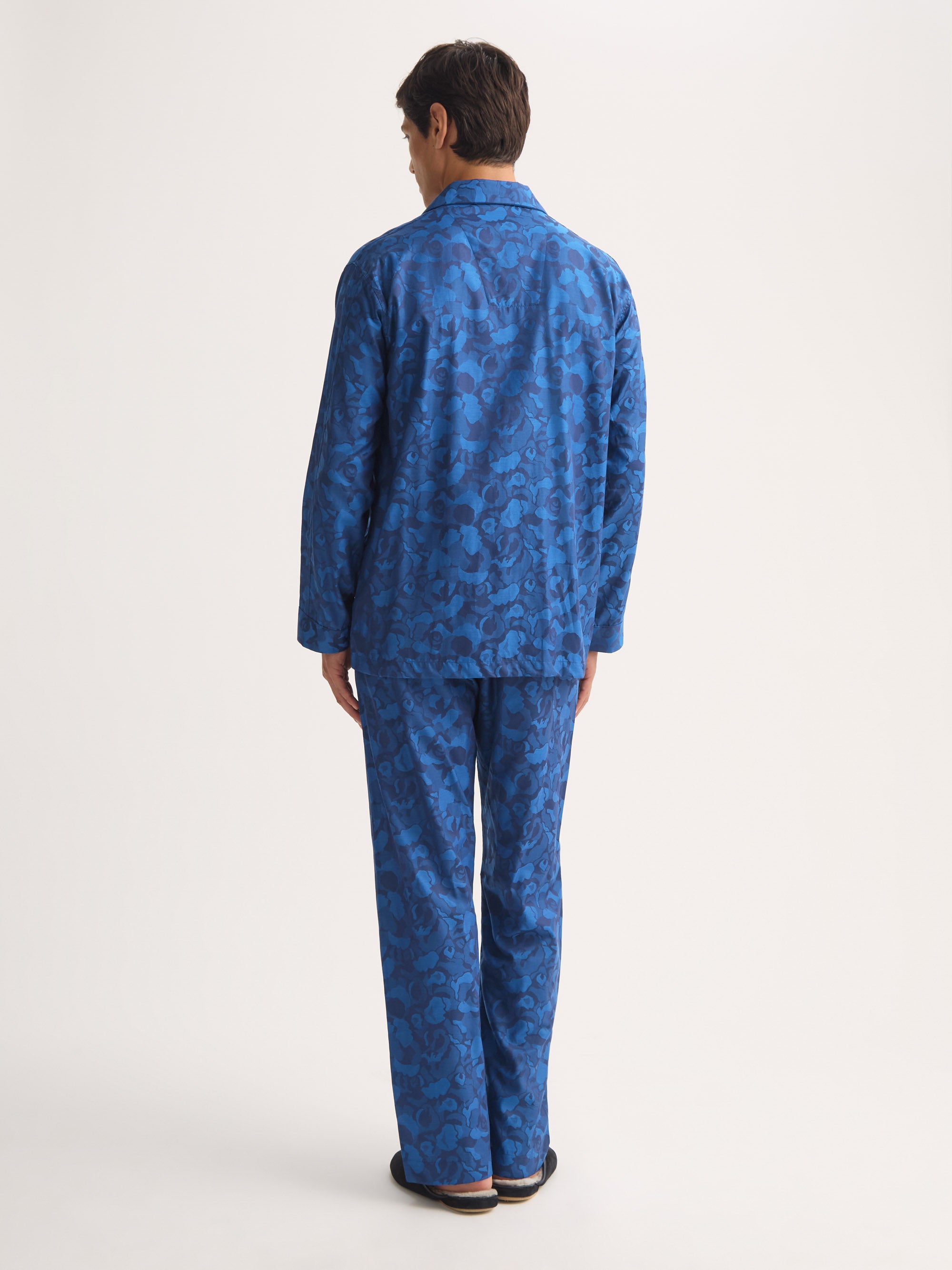 Men's Classic Fit Pajamas Cotton Jacquard Navy Blue Camo Rose Weave