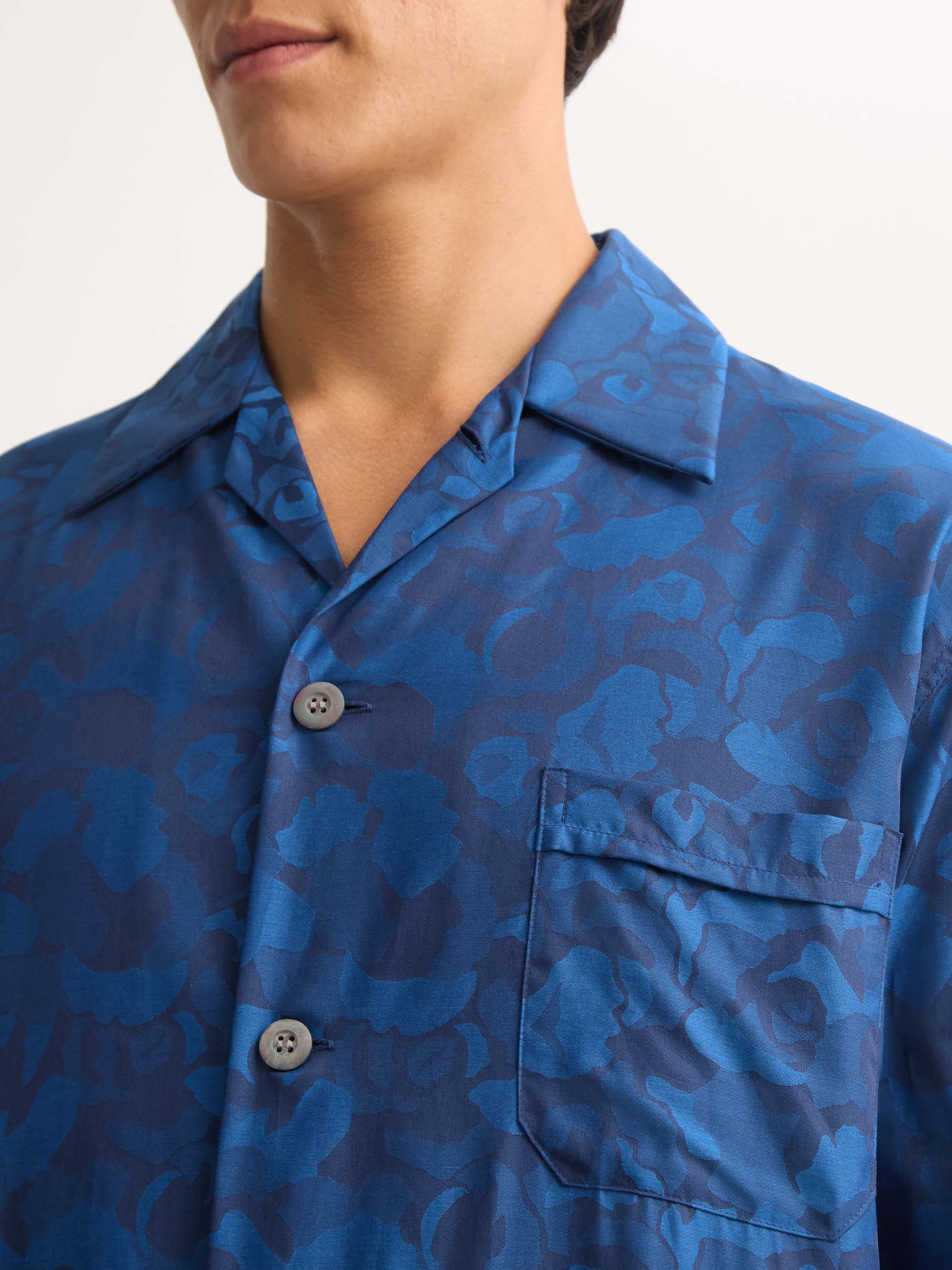 Men's Classic Fit Pajamas Cotton Jacquard Navy Blue Camo Rose Weave