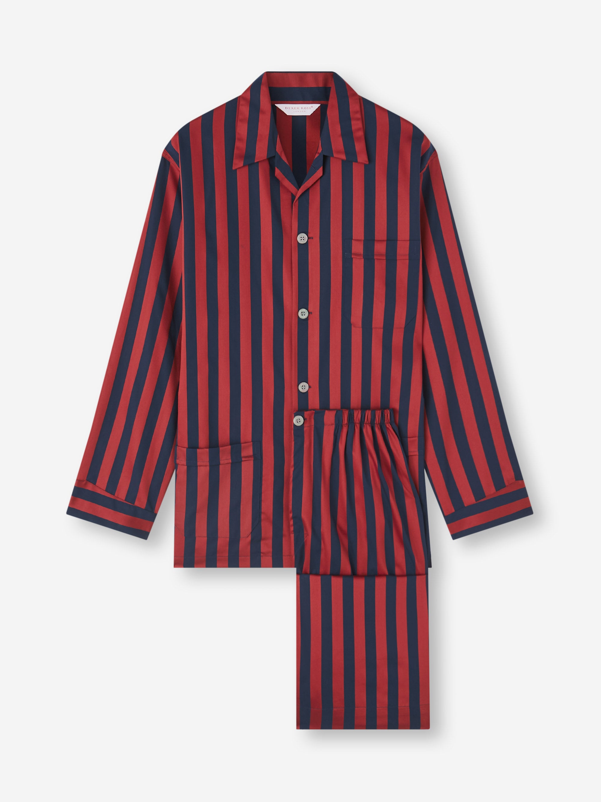 DEREK ROSE セットアップ Men's Classic Fit Pyjamas Royal Cotton Navy Blue & Red Stripe