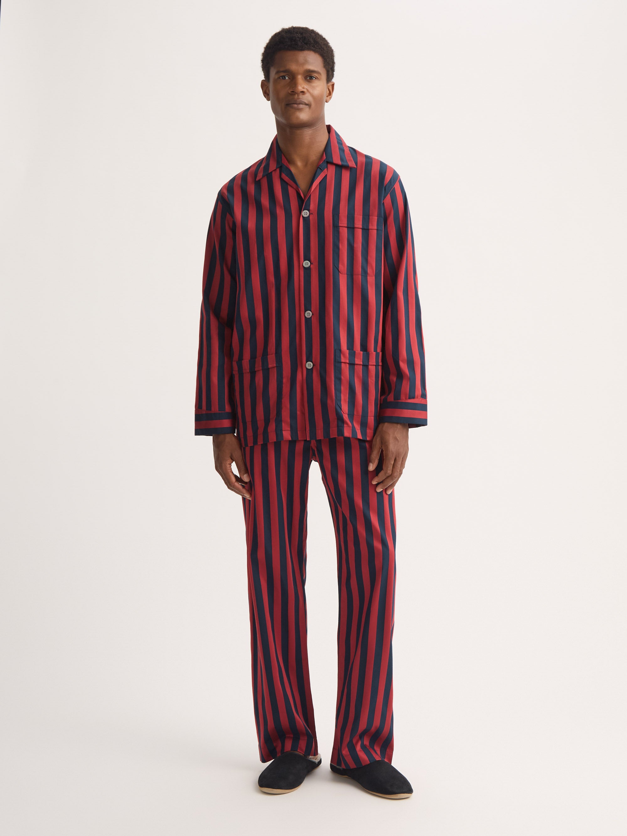 Men's Classic Fit Pyjamas Royal Cotton Navy Blue & Red Stripe