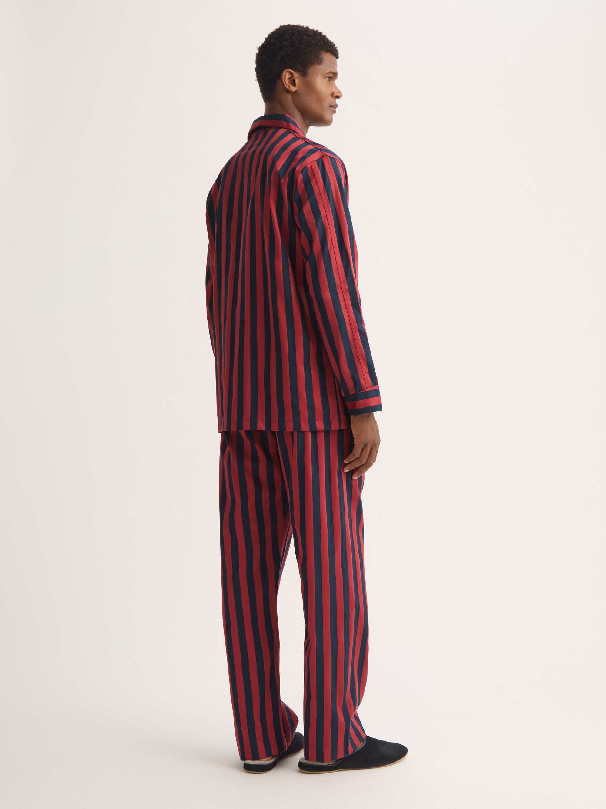 Men's Classic Fit Pyjamas Royal Cotton Navy Blue & Red Stripe