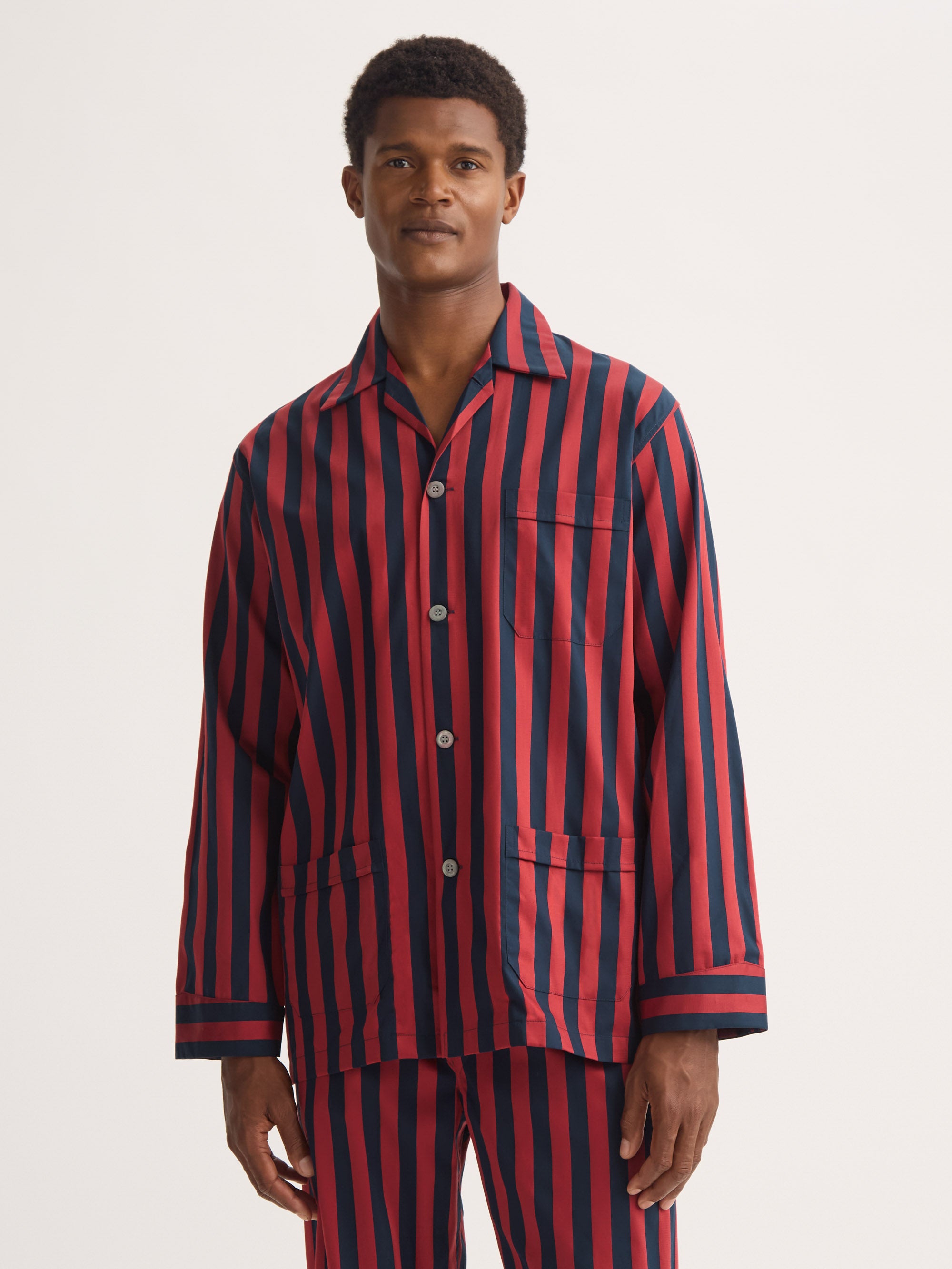 Men's Classic Fit Pyjamas Royal Cotton Navy Blue & Red Stripe