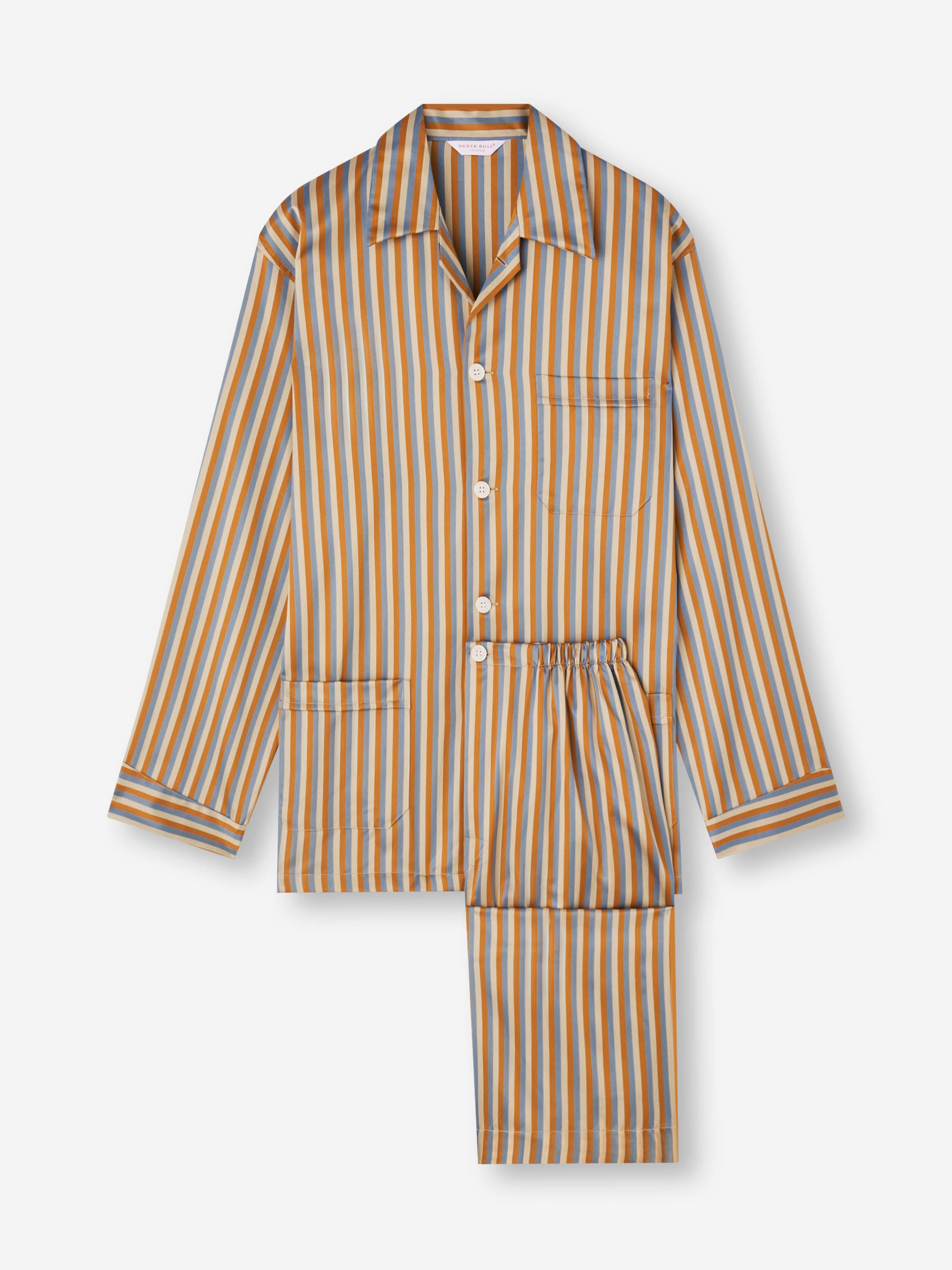 Men's Classic Fit Pyjamas Wellington Cotton Brown and Blue Multicolour Stripe