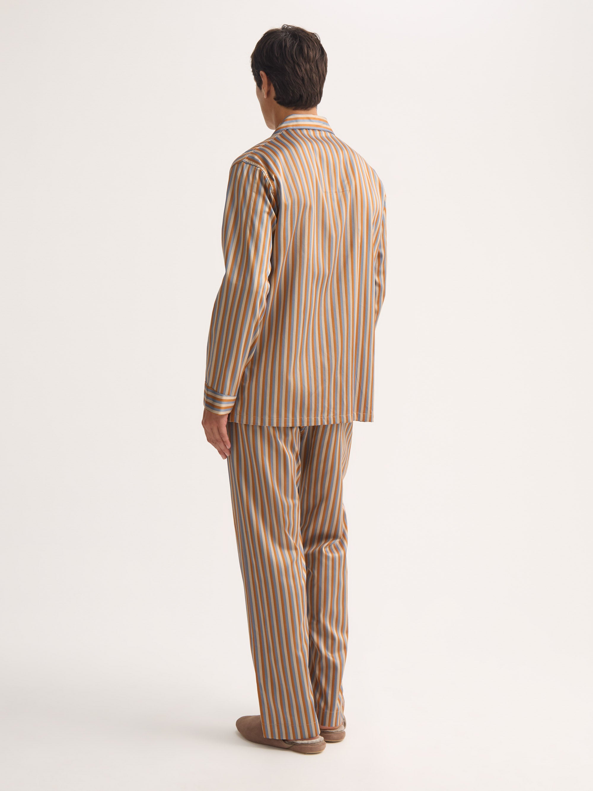 Men's Classic Fit Pyjamas Wellington Cotton Brown and Blue Multicolour Stripe
