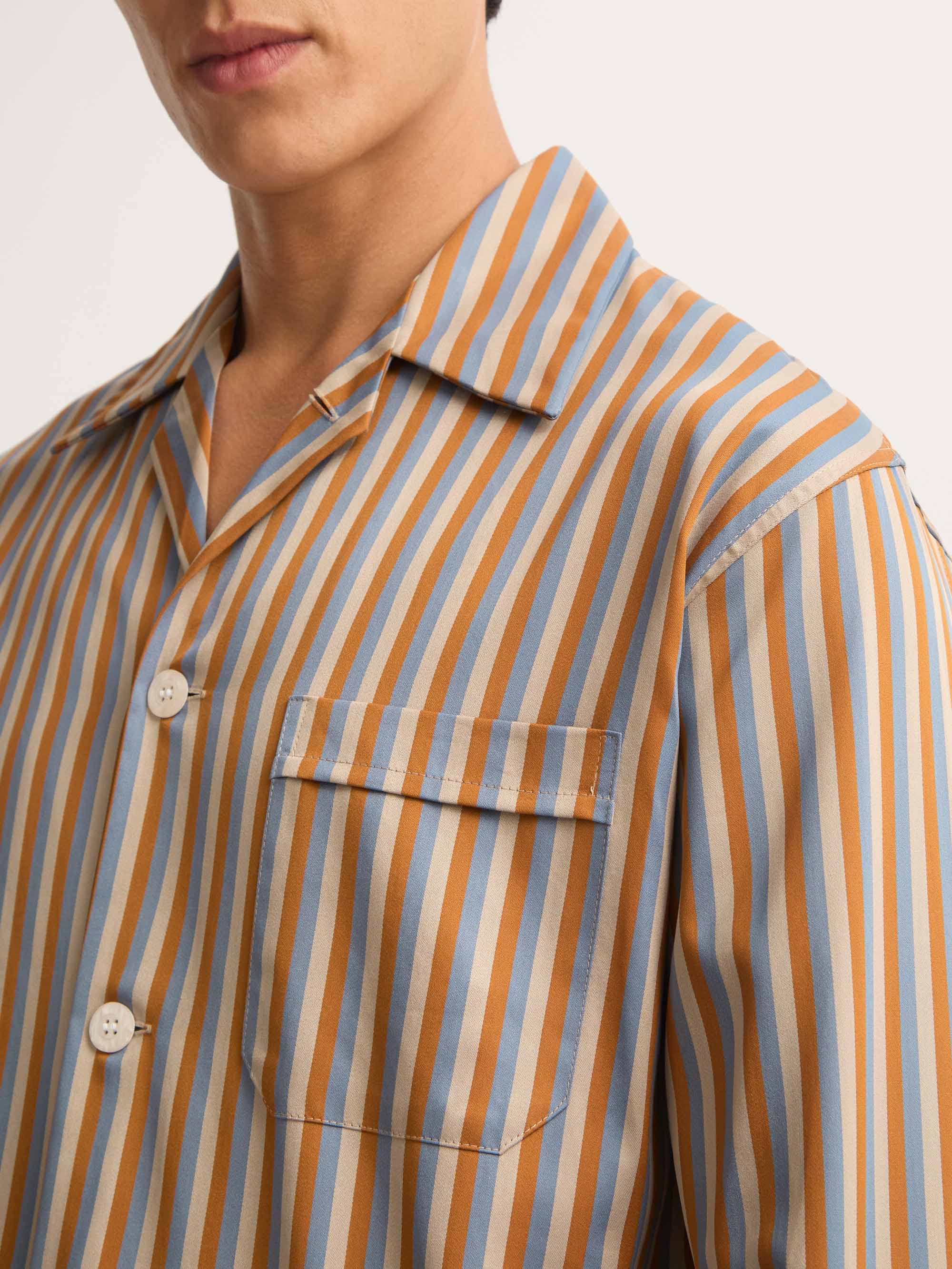 Men's Classic Fit Pyjamas Wellington Cotton Brown and Blue Multicolour Stripe