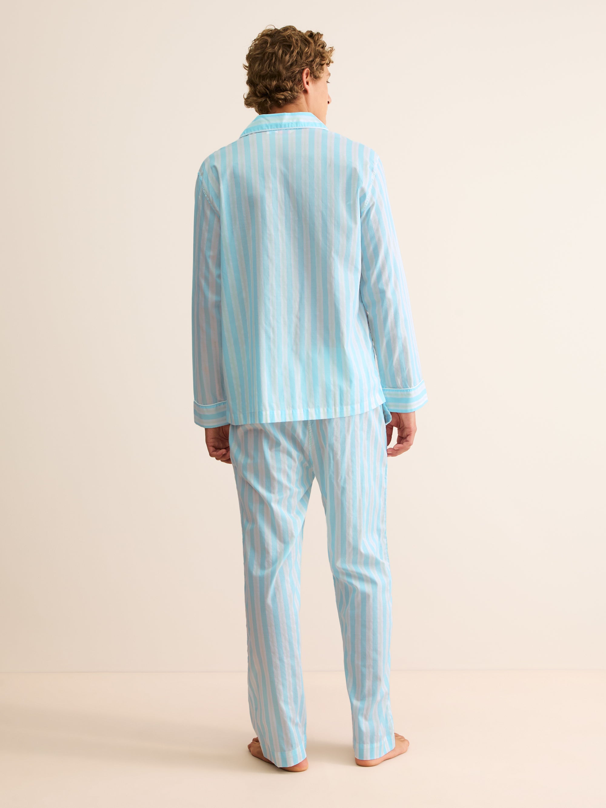 Men's Classic Fit Pyjamas Amalfi Cotton Batiste Aqua Blue Stripe