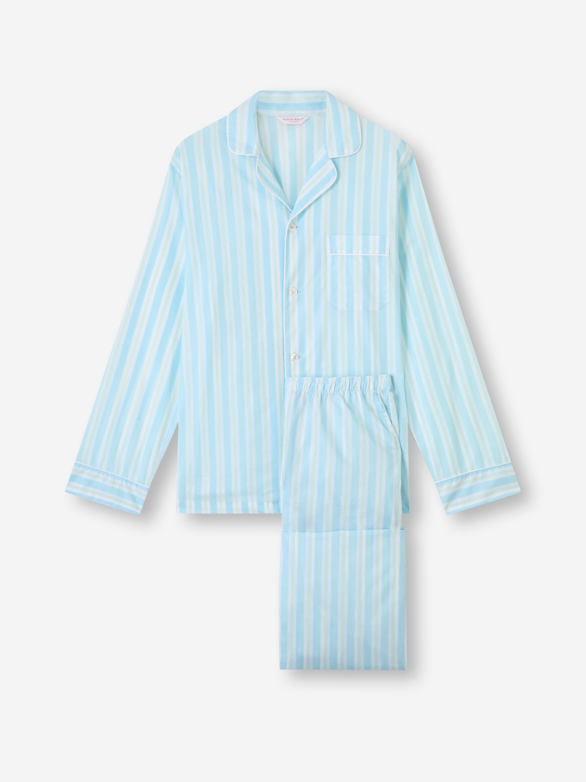 Men's Classic Fit Pyjamas Amalfi Cotton Batiste Aqua Blue Stripe