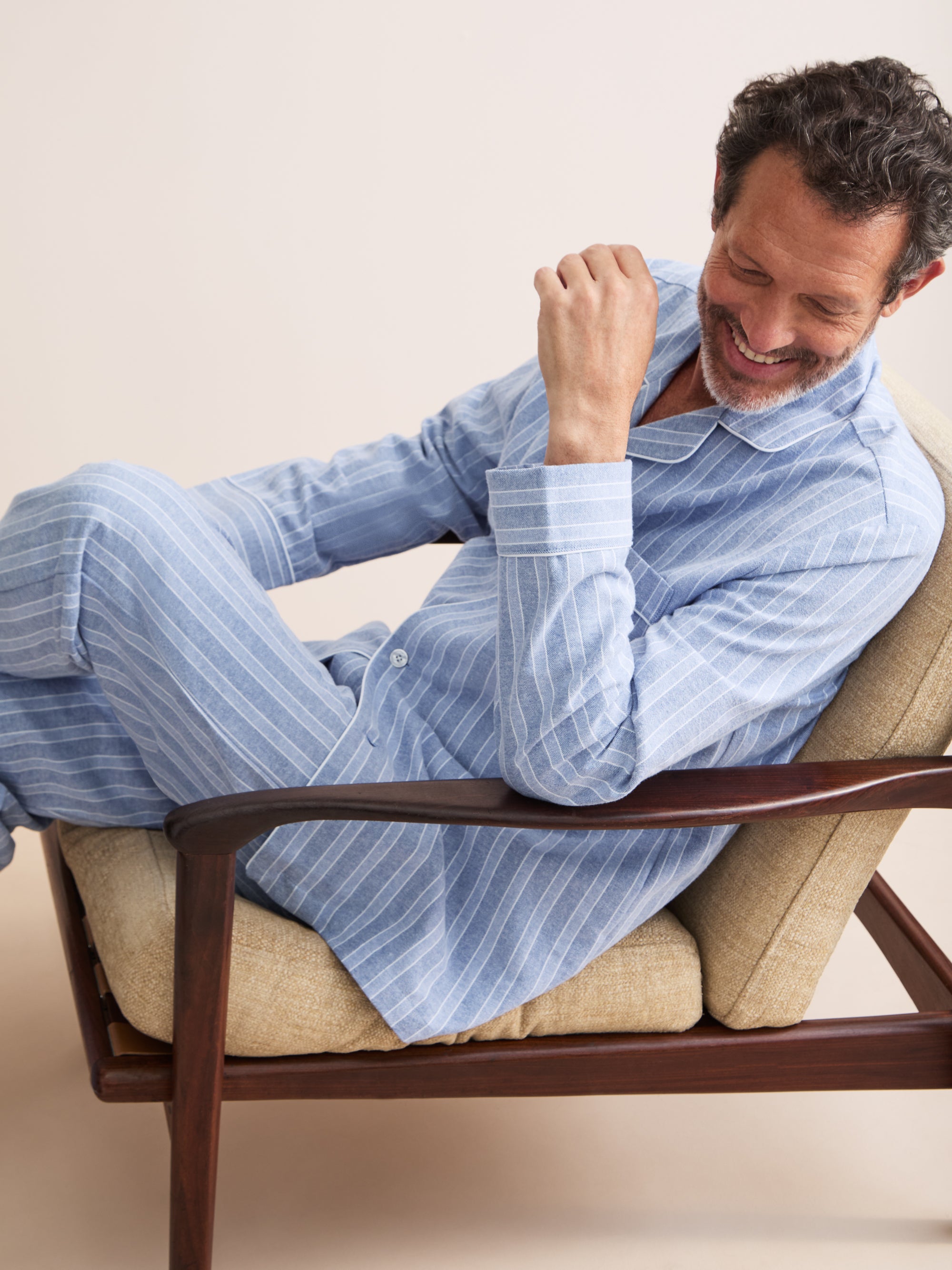 Arran Brushed Cotton Pajamas Blue Herringbone Stripe
