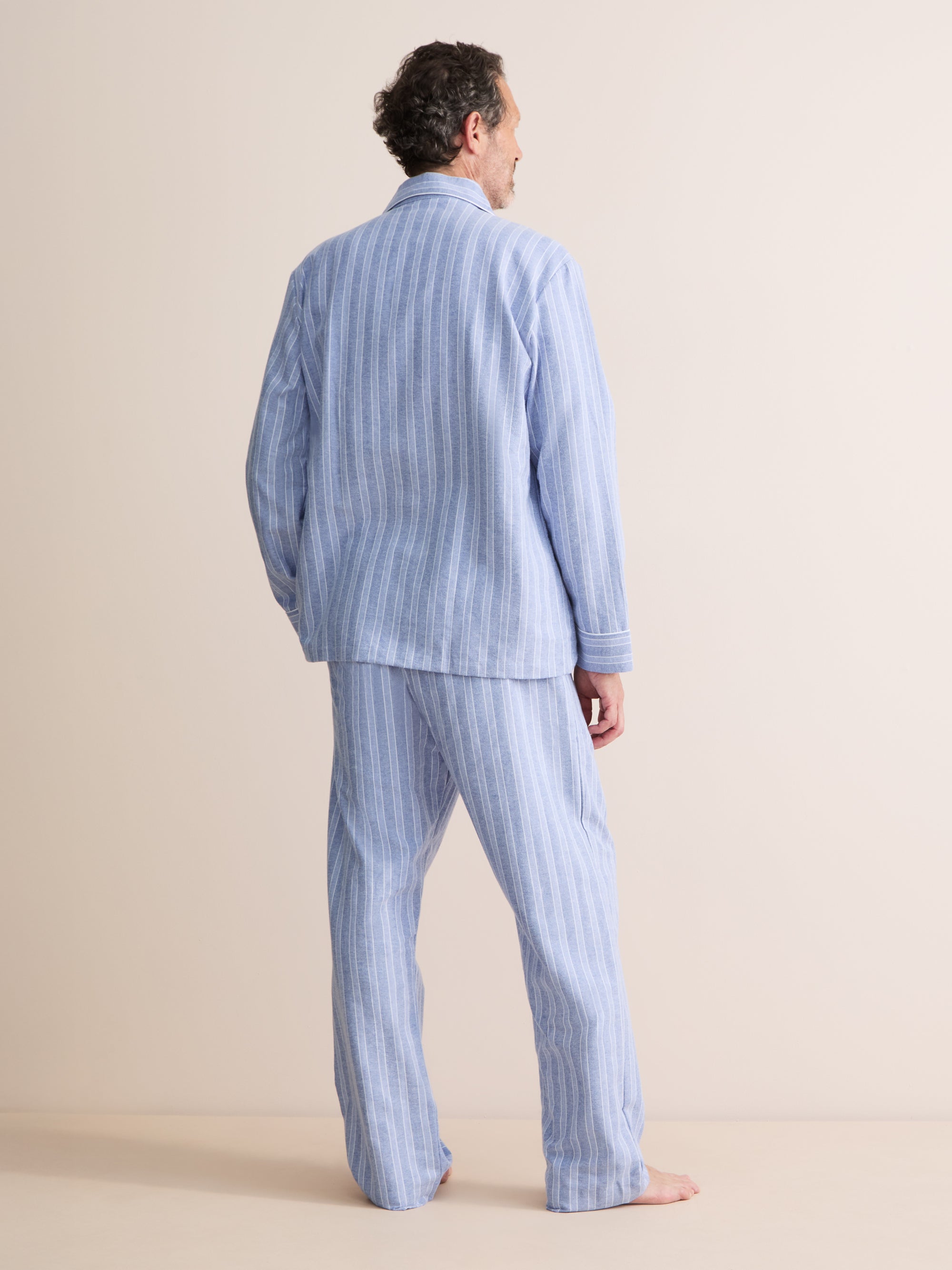 Arran Brushed Cotton Pajamas Blue Herringbone Stripe