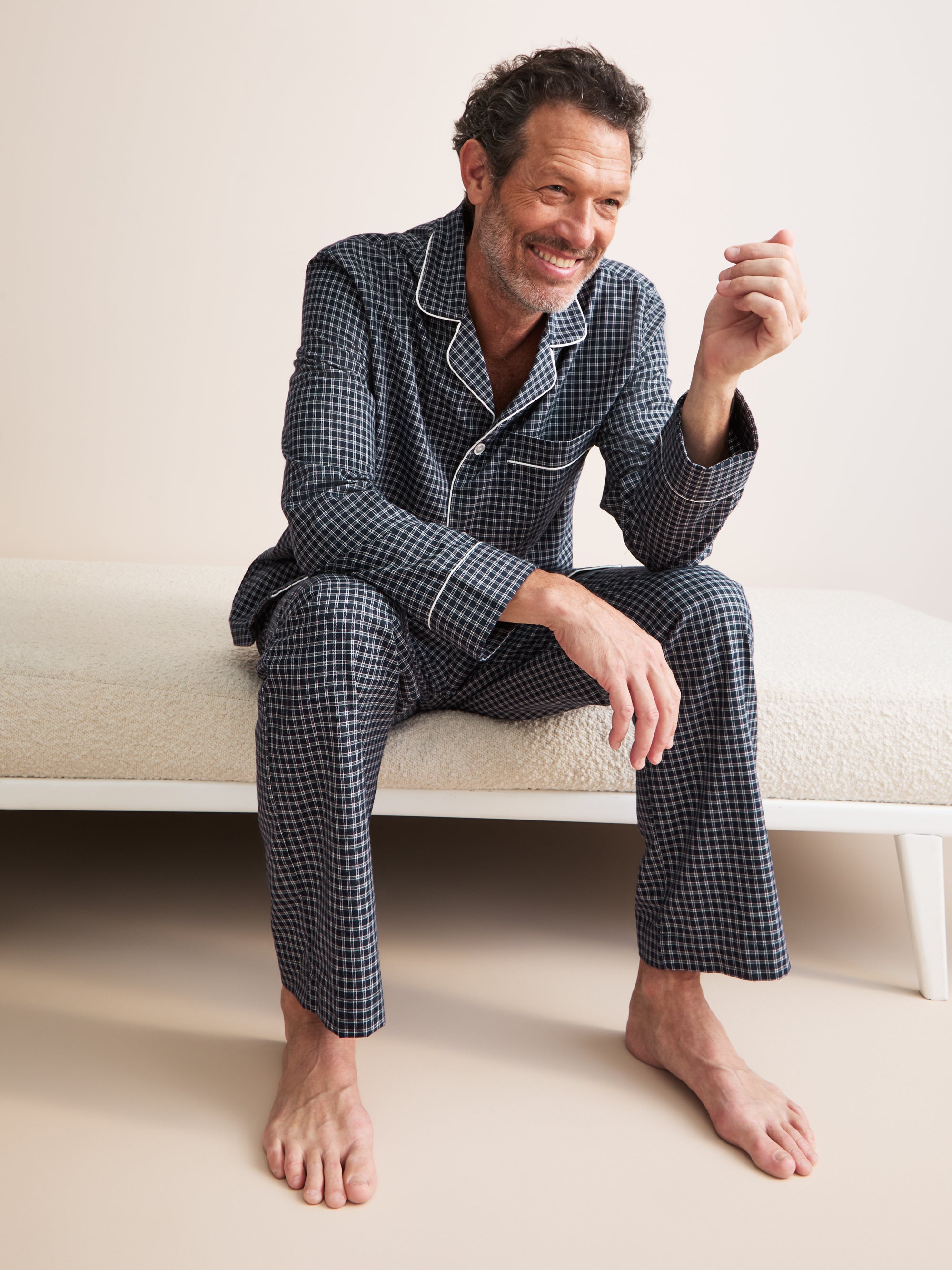 Braemar Brushed Cotton Pajamas Navy Check