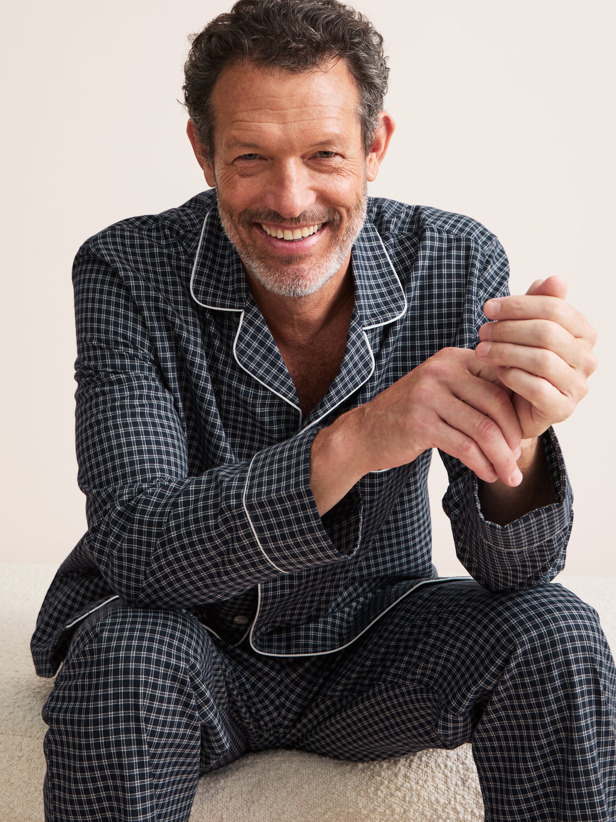 Braemar Brushed Cotton Pajamas Navy Check