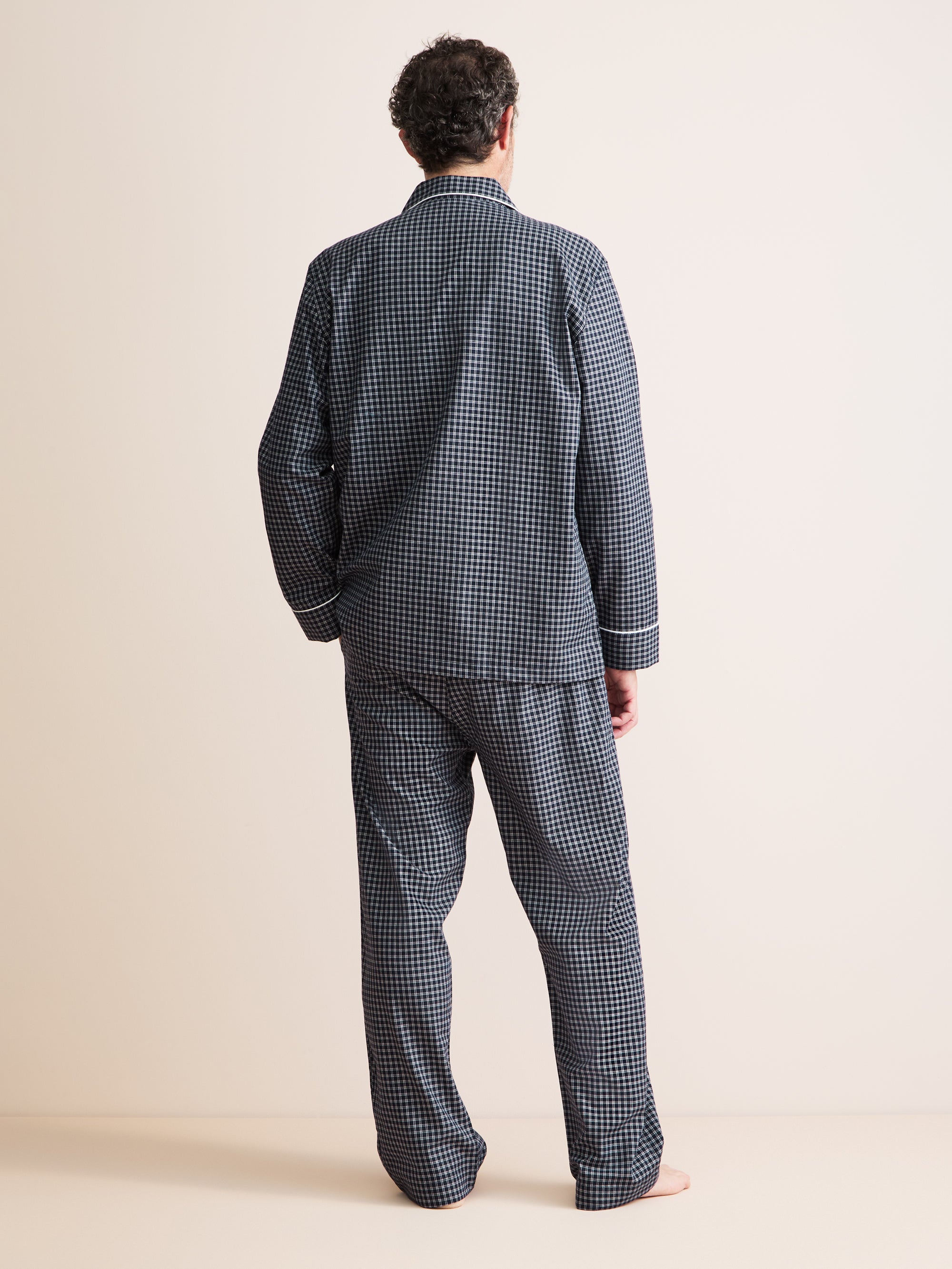 Braemar Brushed Cotton Pajamas Navy Check