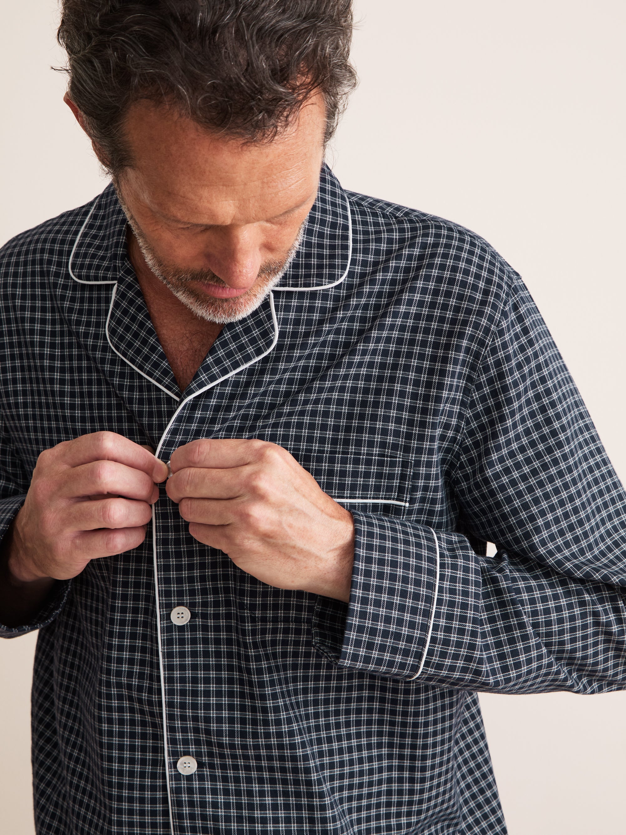 Braemar Brushed Cotton Pajamas Navy Check