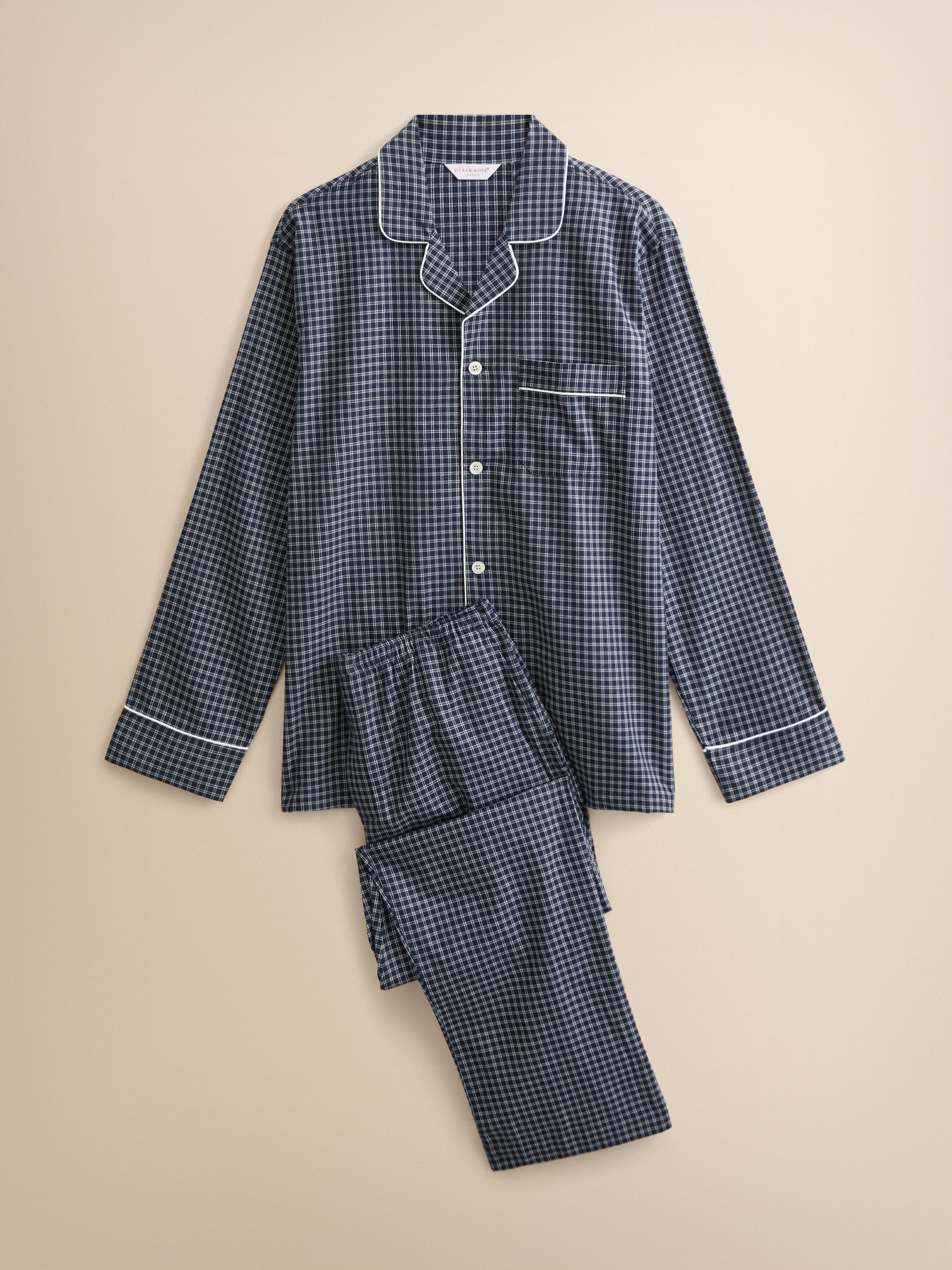 Braemar Brushed Cotton Pajamas Navy Check