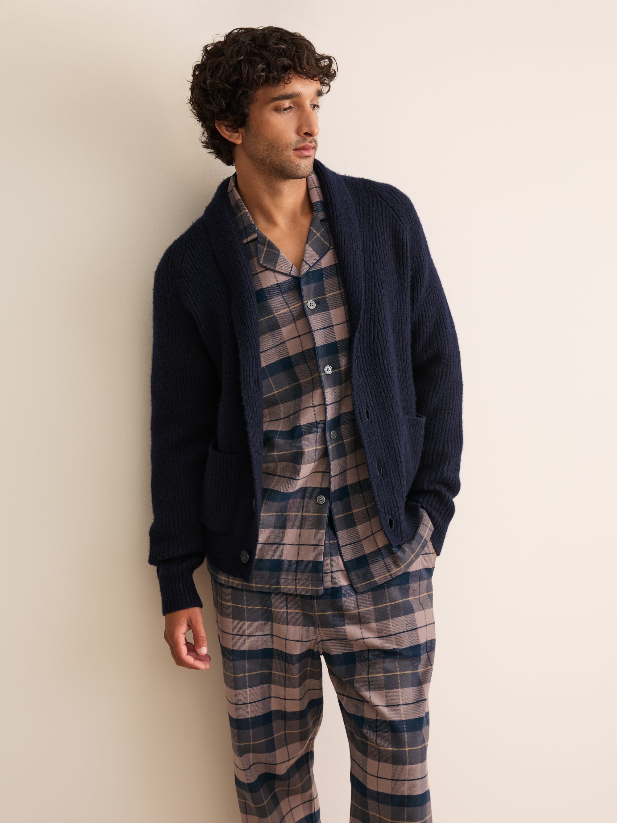 Kelburn Brushed Cotton Pajamas Navy & Dusty Pink Check