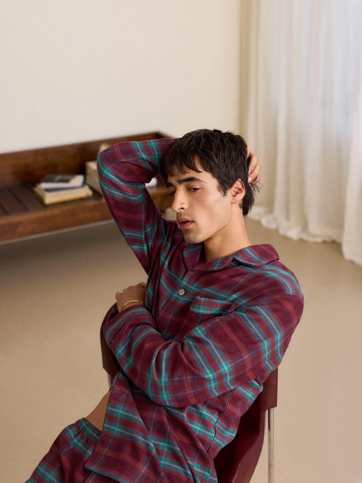 Kelburn Brushed Cotton Pyjamas Burgundy & Teal Check