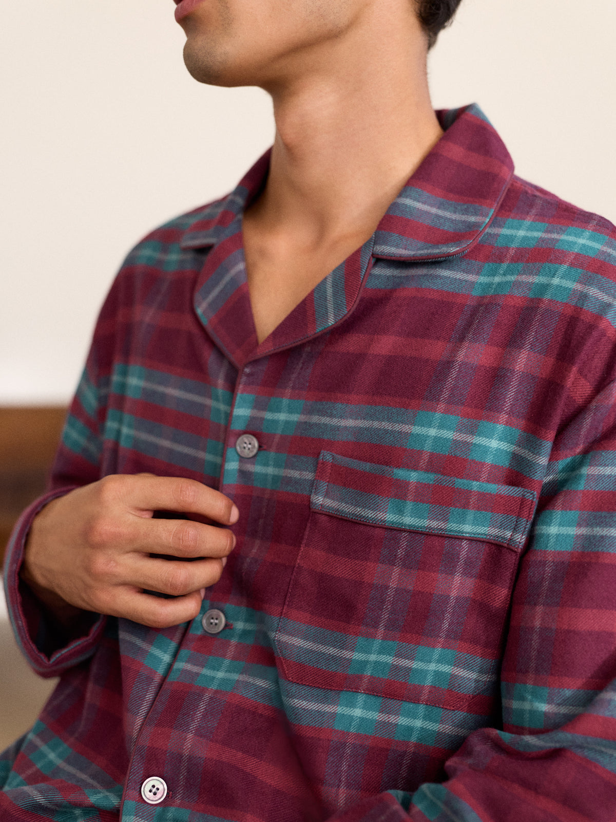 Kelburn Brushed Cotton Pyjamas Burgundy & Teal Check