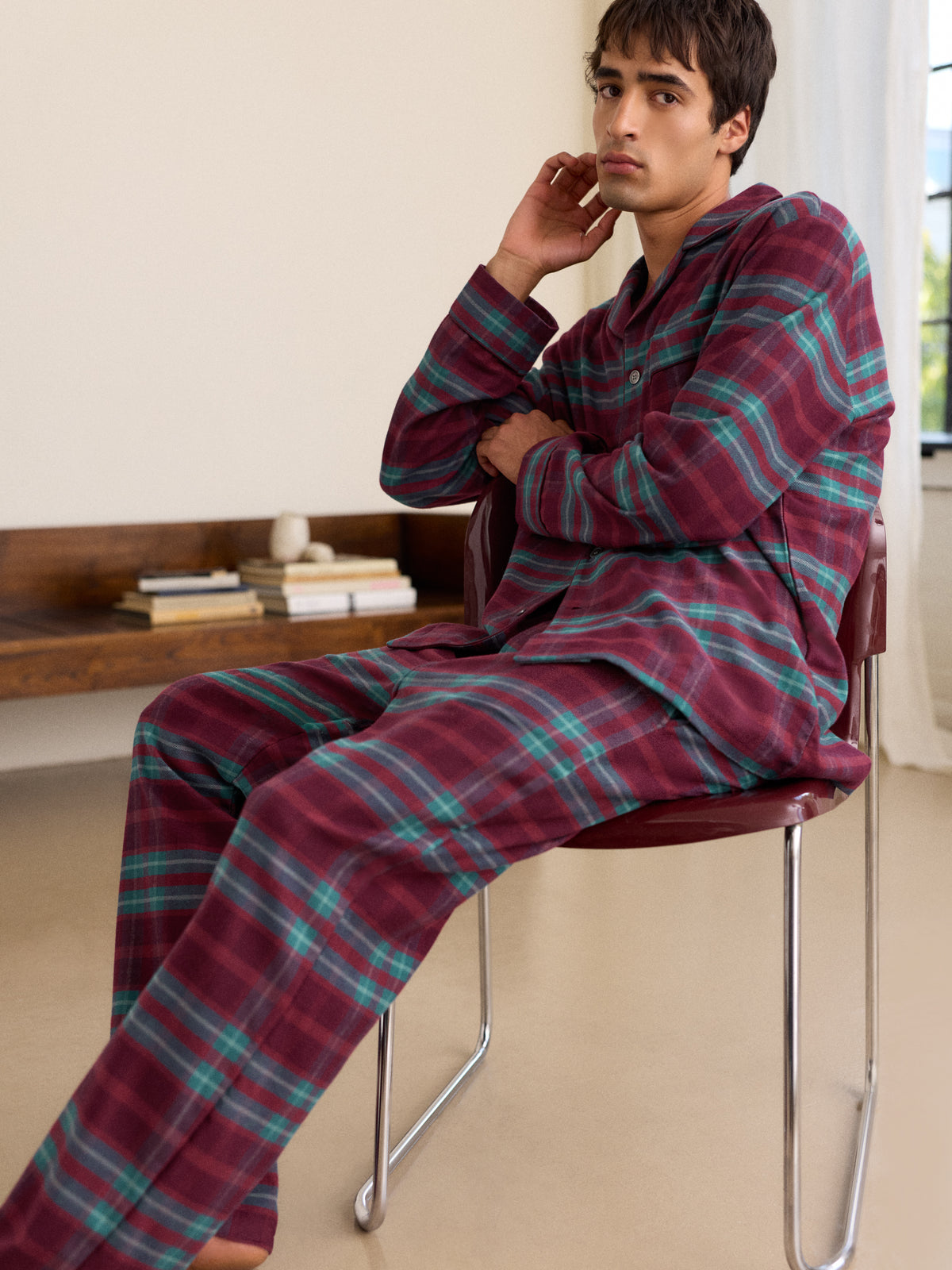 Kelburn Brushed Cotton Pyjamas Burgundy & Teal Check