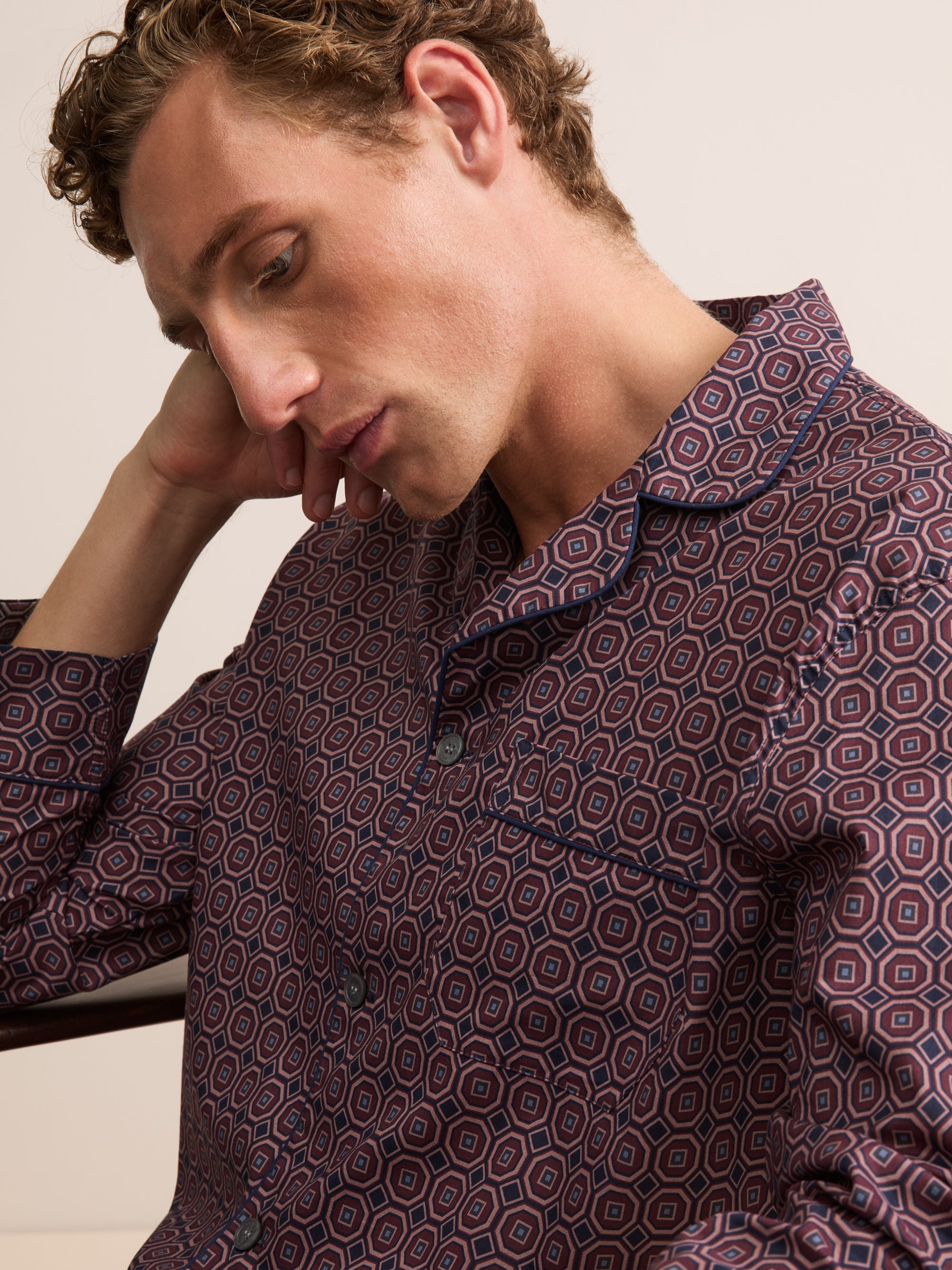 Ledbury Cotton Batiste Pajamas Night Navy & Wine Geo