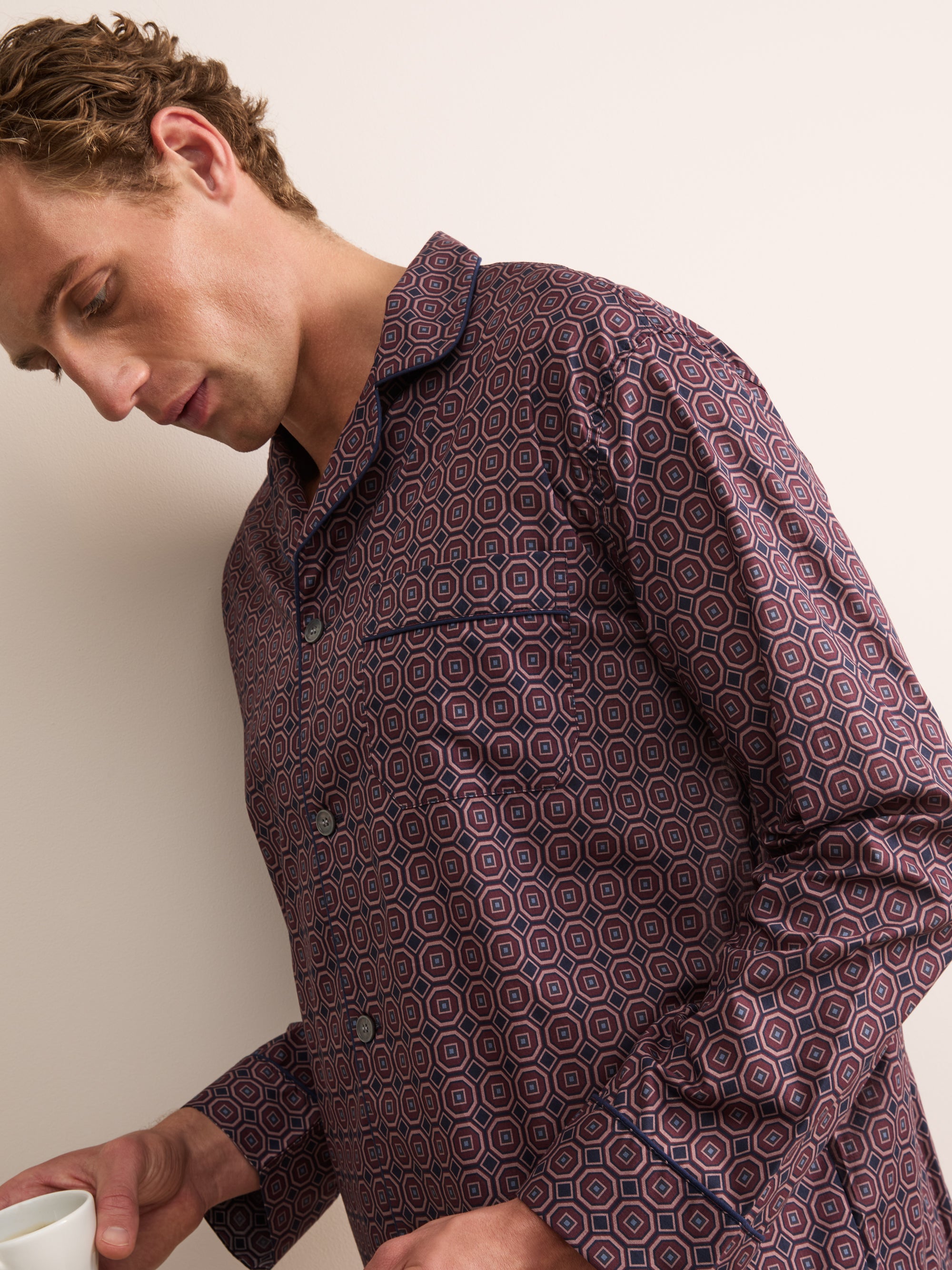 Ledbury Cotton Batiste Pajamas Night Navy & Wine Geo