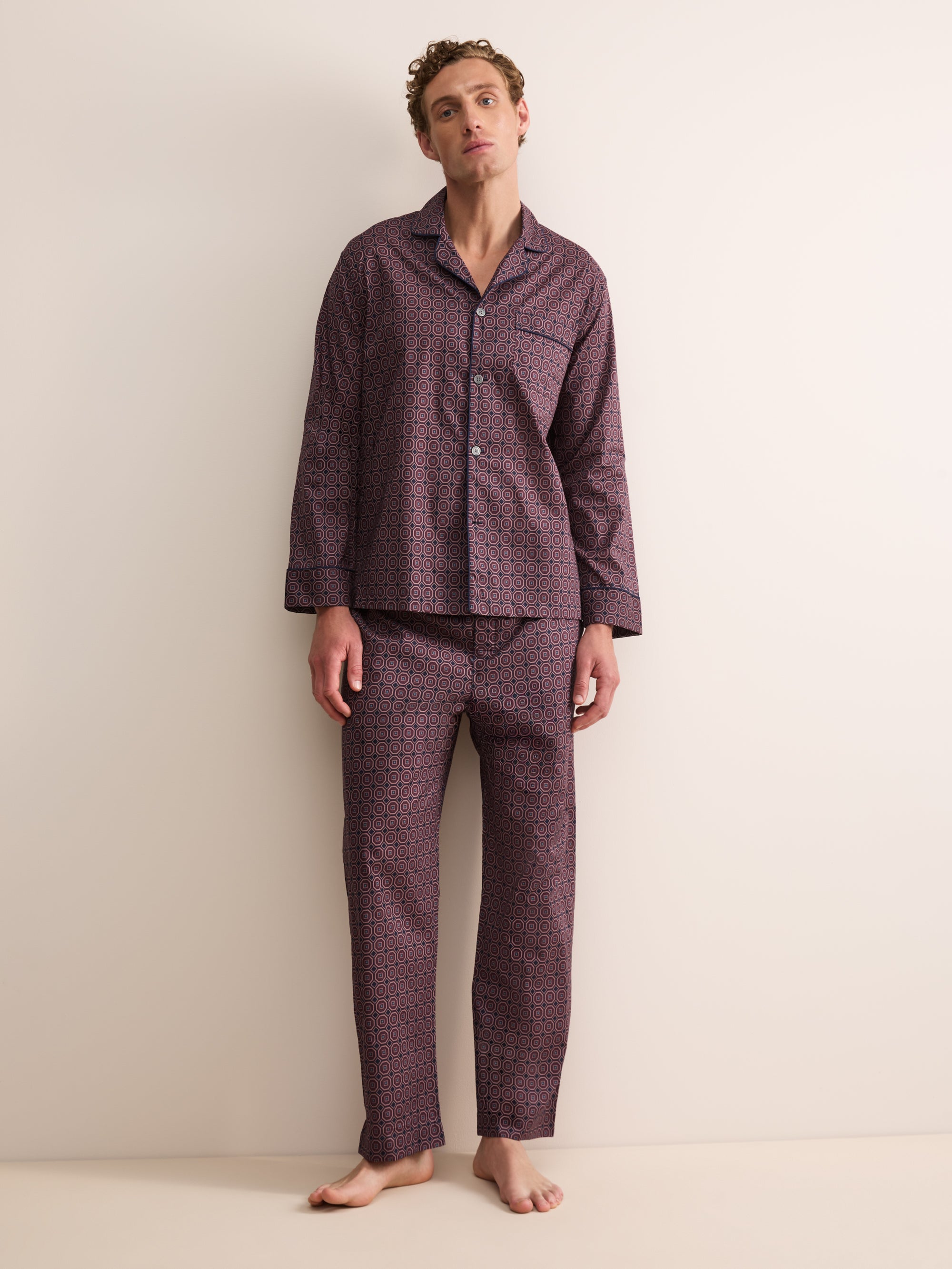 Ledbury Cotton Batiste Pajamas Night Navy & Wine Geo